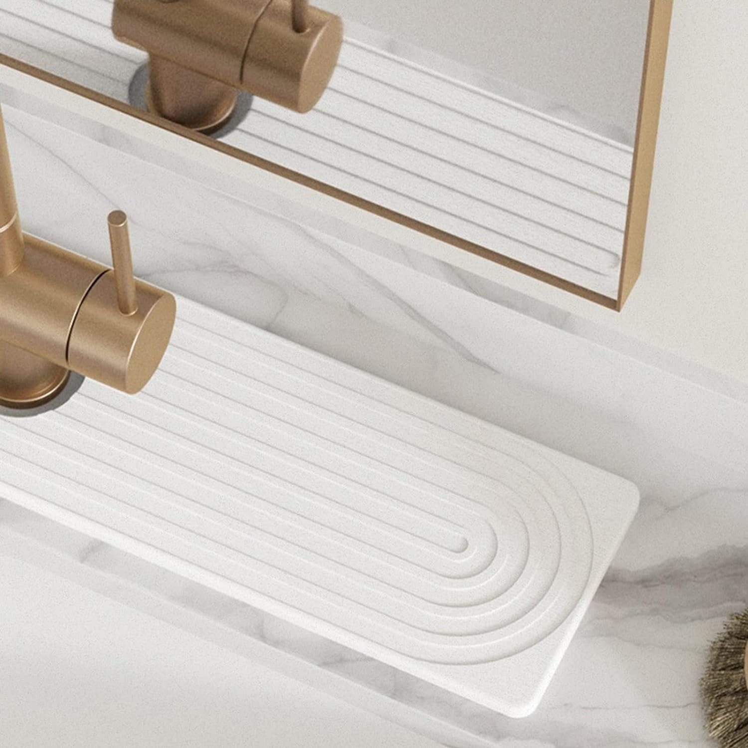 Kitchen & Bathroom Sink Mat | Quick-Dry Splash Guard Stone Tray - Grey | Prevents Moisture, Keeps Countertops Clean & Dry
