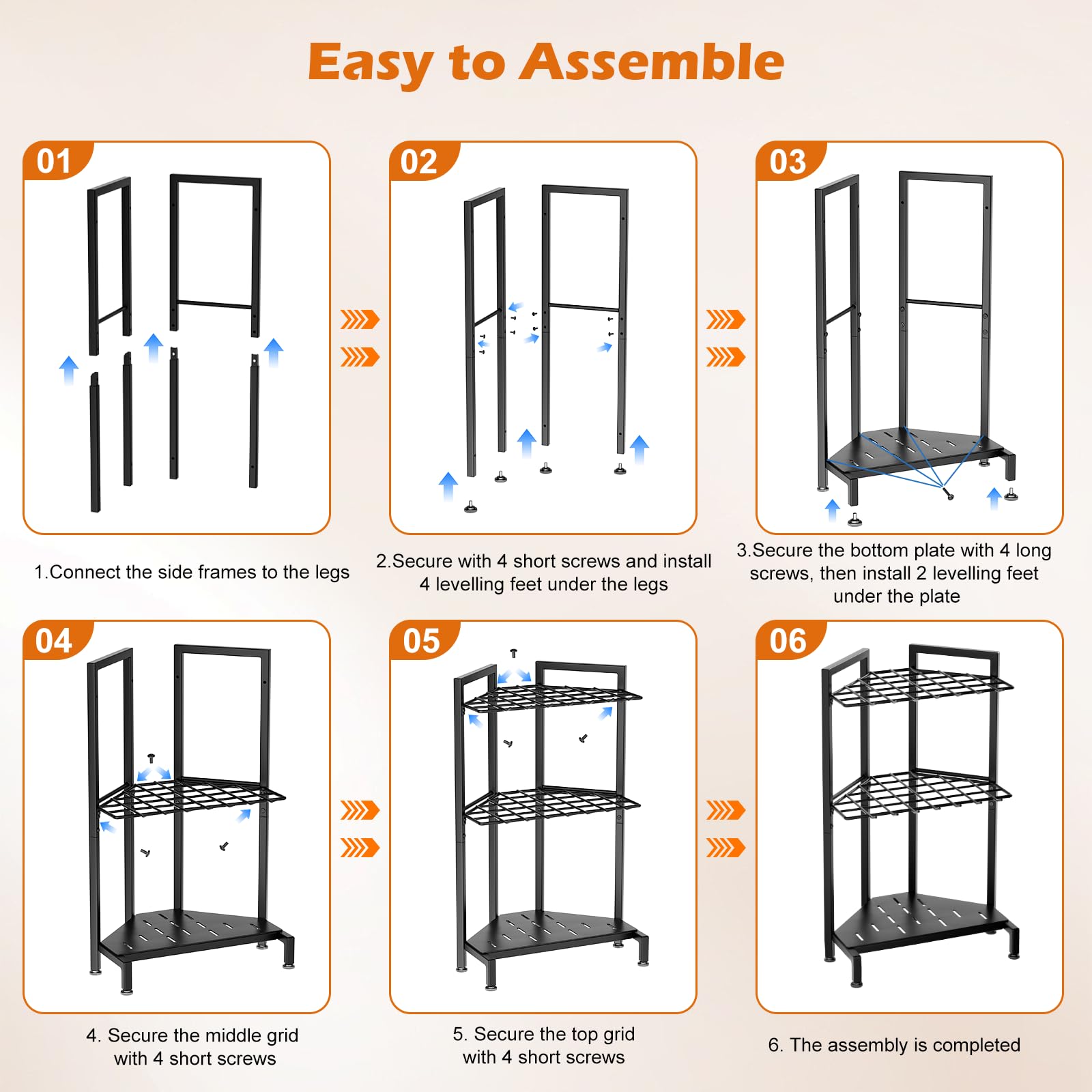 Porta Attrezzi da Giardino,Organizer per Attrezzi da Giardino,Supporto Metallo con 3 Livelli e Ruote, Conservazioneper Fino a 35 Attrezzi/Scope/Rastrelli a ManicoLungo