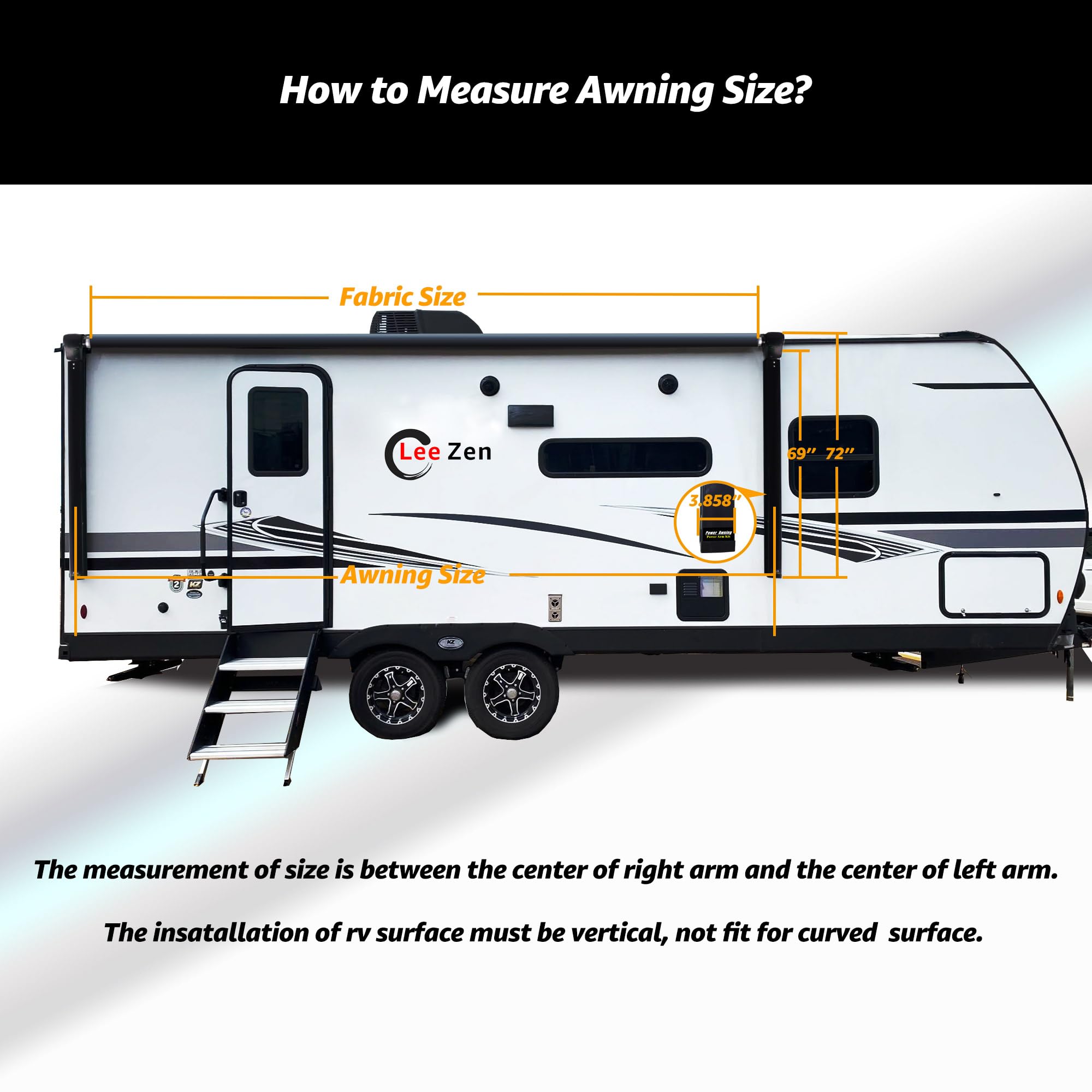 CLee Zen RV Electric Retractable Awning, Black Frame and Fabric Assemblies Full Set for RV, 5th Wheel,Travel Trailers,Motorhome Trailer Awning for Home or Camper (Solid Black, 19Feet(Fabric 18'2