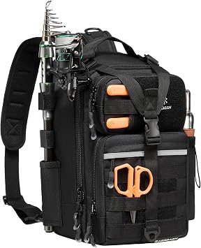 Bassdash FP07 Convertible Fishing Backpack with Rod Holder Adjustable Tactical Waterproof Tackle Storage Pack black Backpack sling bag