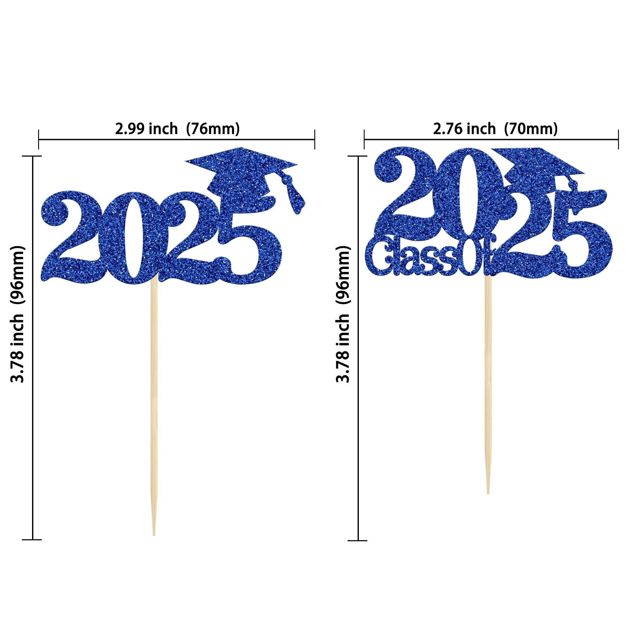 Gyufise 24Pcs 2025 Graduation Cupcake Toppers Blue Glitter Class of ...