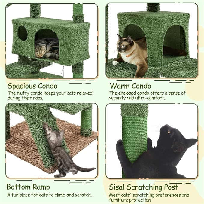 Árbol rascador para gatos estilo cactus 54 in verde y marrón miniatura 6