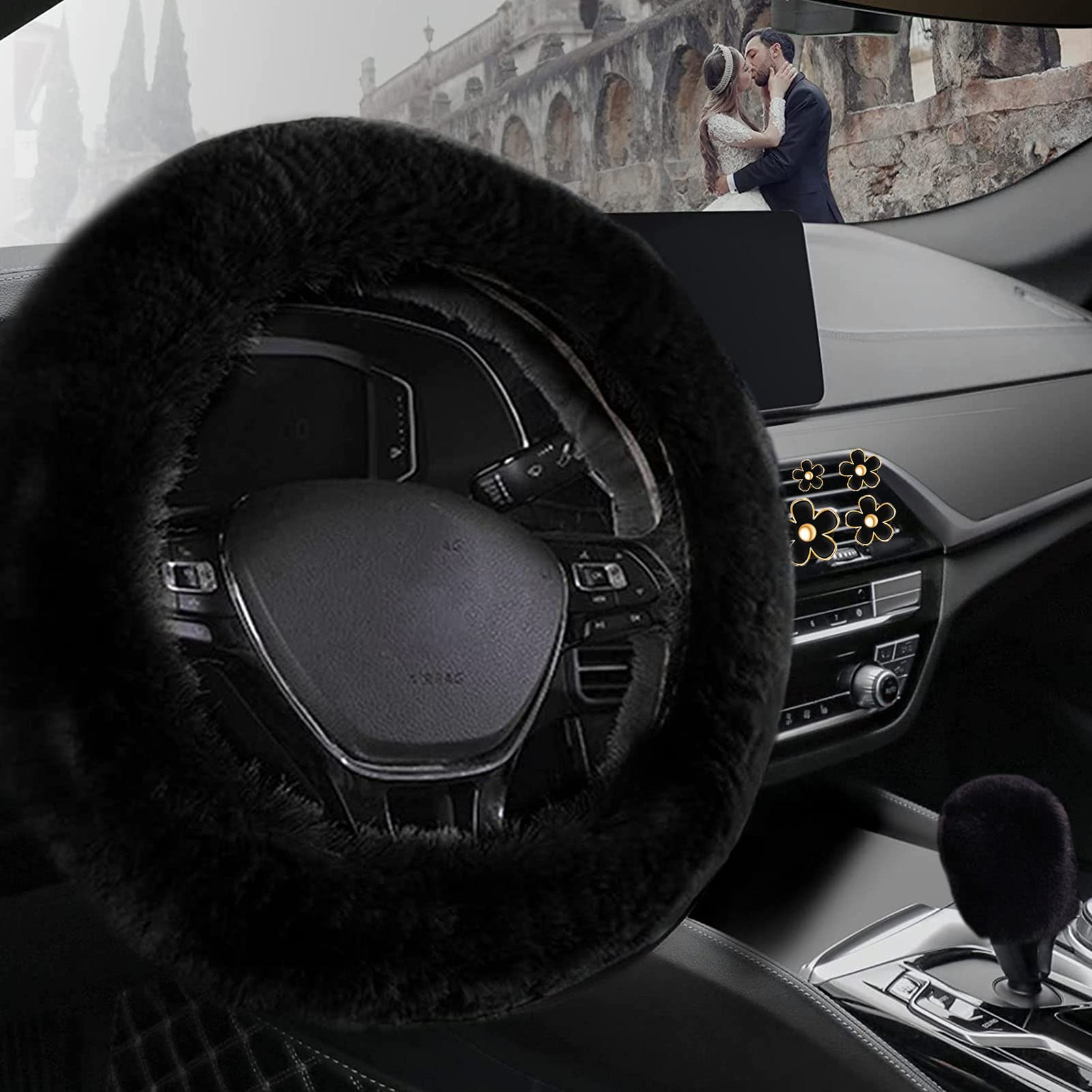 Juego De 4 Fundas Volante Peludas Con Frenos Y Palanca - Accesorios Coche Invierno