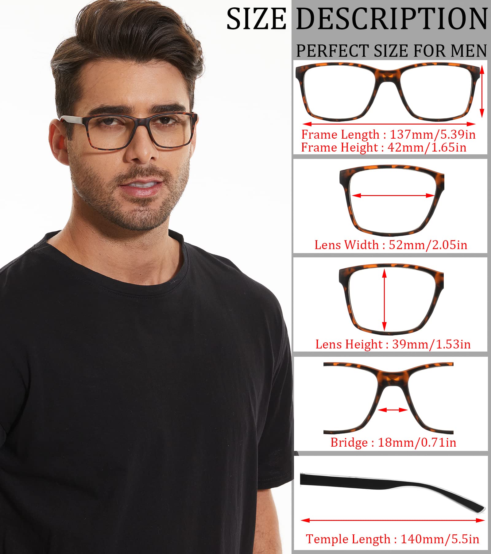 Lesebrille mit blauer Lichtblockierung für Herren, 4 Stück, elegante Computerleser mit Federscharnieren, Blendschutz/Augenspannung, Li-Linsen, Packung mit 4 Farben, gemischt, A2, 2.75x