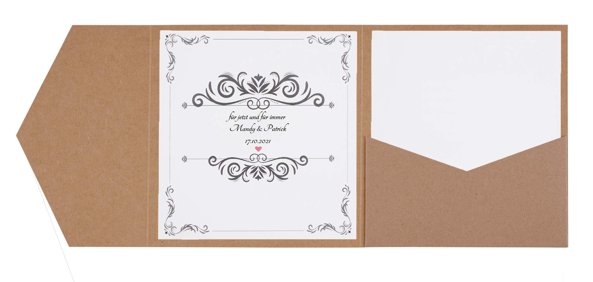 Papermane Pocketfold Karte Quadratisch 143 x 143 mm - Einladung Hochzeit - Blanko Klappgrußkarte recycelt (Kraft-braun mit Umschlägen, 50)