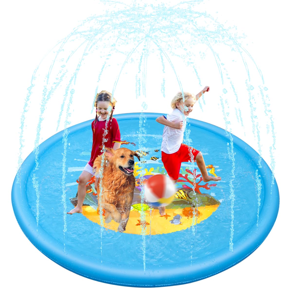 Splash Pad for Kids Dog, 69'' Thicken Dog Splash Pool Sprinkler Inflatable Fountain Play Mat, Dogs Pet Summer Pool Water Toys Outdoor, Backyard Splash Pads Fun for Baby Toddlers Age 1-12