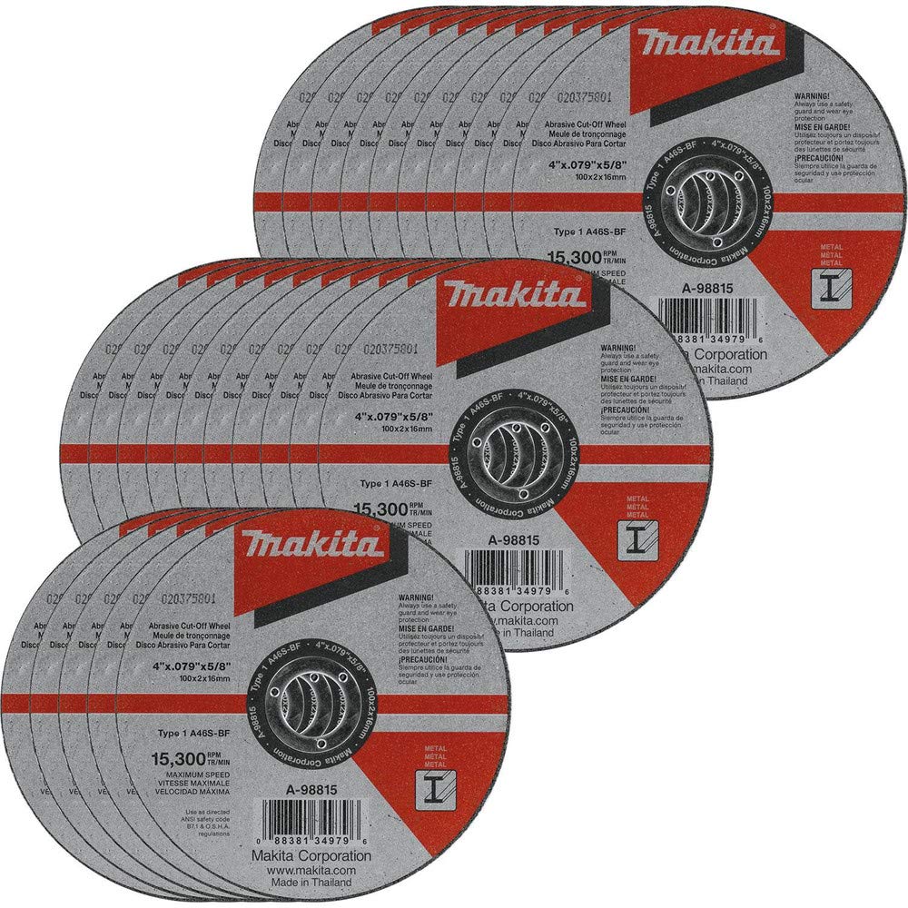 Makita A-98815-25 Rueda de corte de 4" x .100" x 5/8", metal, 25/paquete