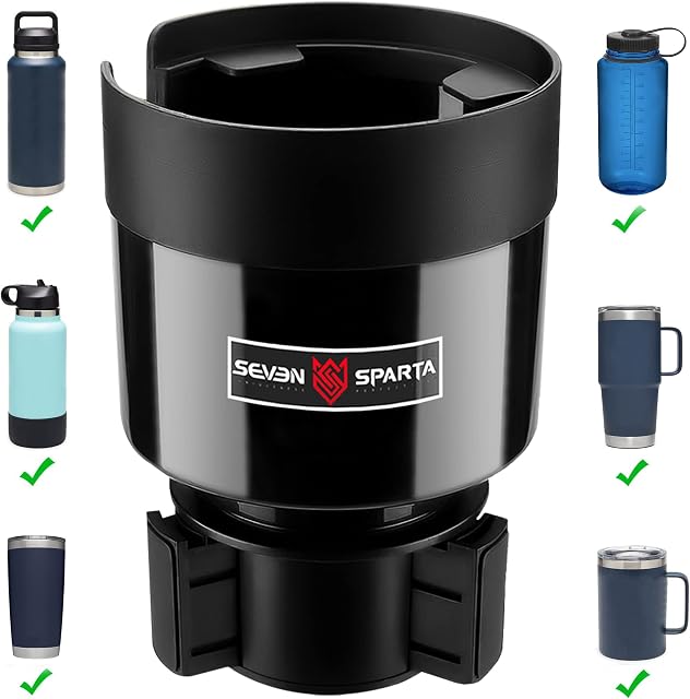Seven Sparta Expander Car Cup Holder Expander Organizer with Adjustable Base, Compatible with Hydro Flasks 32/40 Ounce, Compatible with Yeti Ramblers 20/26/30 Ounce, Other Bottles in 3.4"-3.8" (Black)