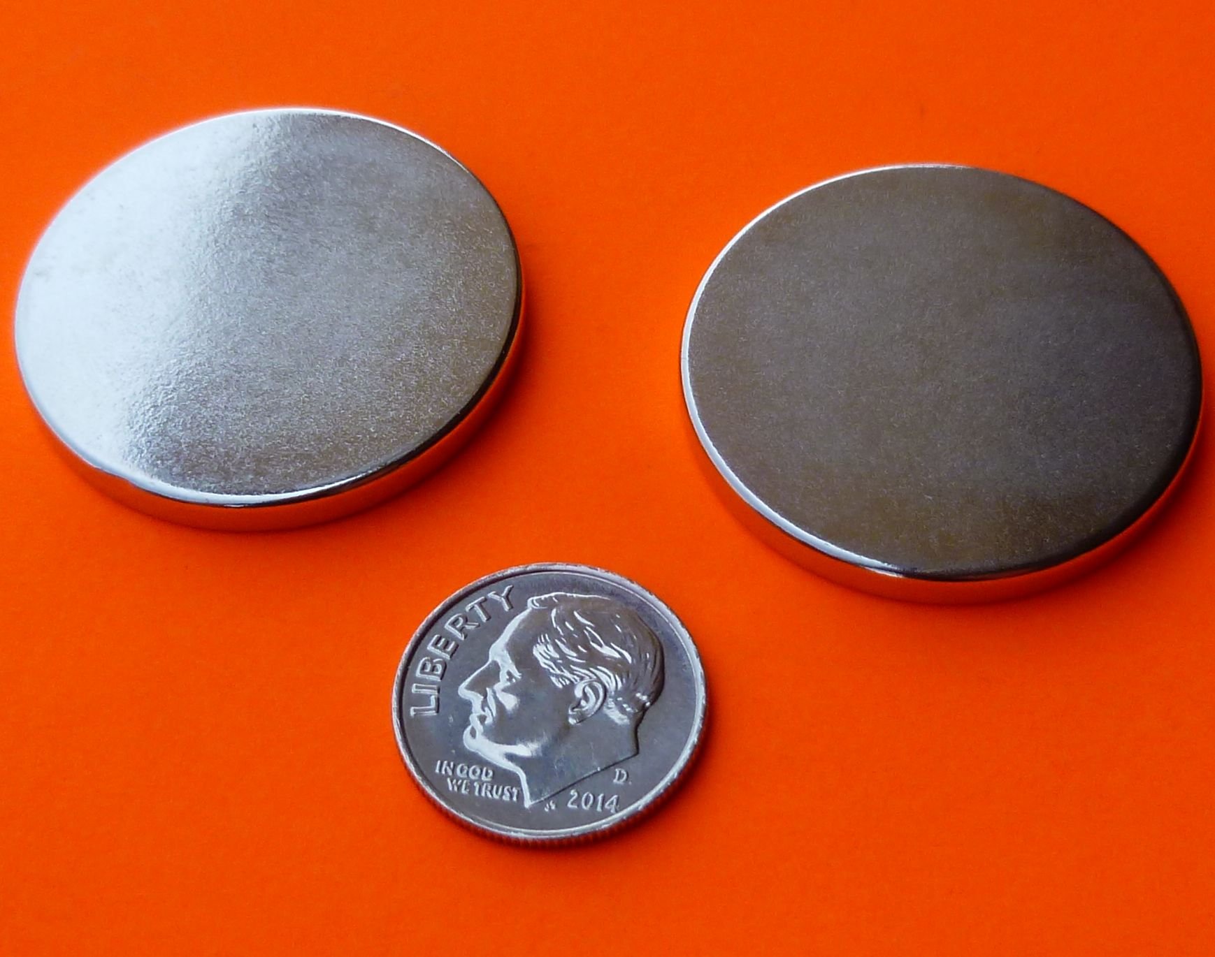2 pc Rare Earth Disc Magnets – 1.26" x 1/8" Neodymium NdFeB with Red Pole Indicator – for Engineering, Repairs, and Prototyping