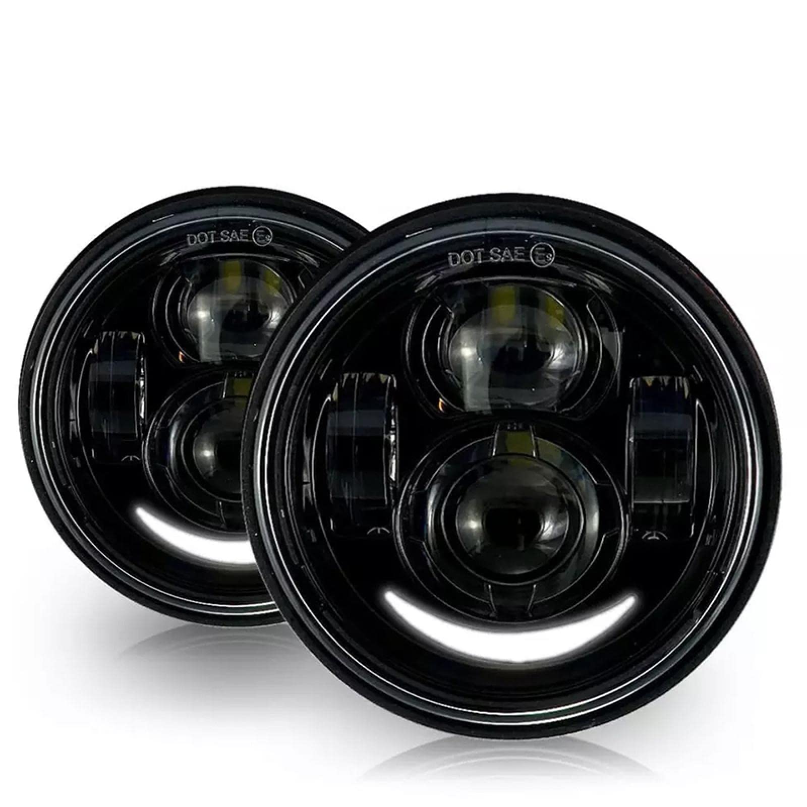 Phare De Moto 2PCS 5 Pouces Fat Bob Led Phare Pour Harley Moto Pour Harley Dyna Fat Bob Double Phare Double LED Phares Avec DRL