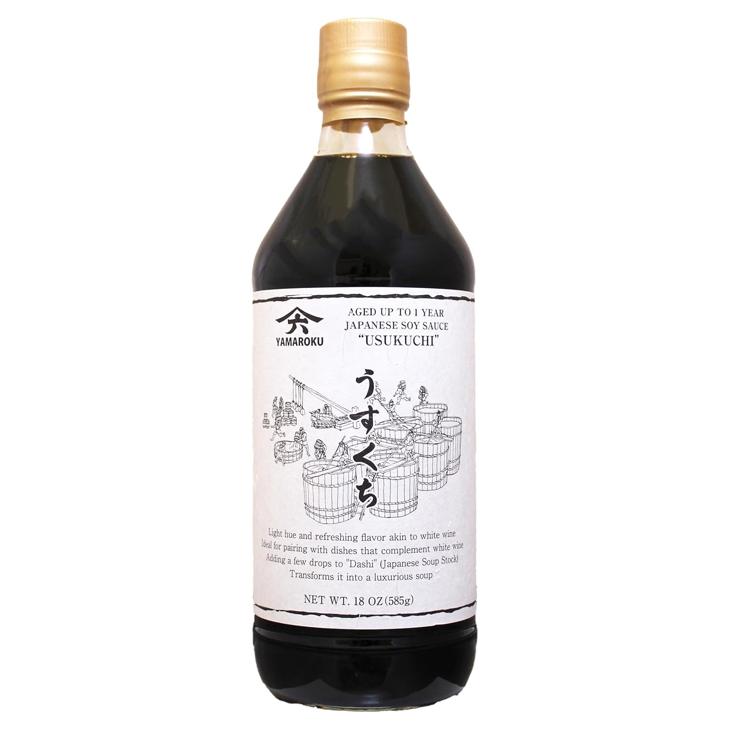 Usukuchi Soy Sauce Aged 1 Year, 18oz (532ml), Japanese Soy Sauce Fermented in Wooden Barrels, Traditionally Brewed