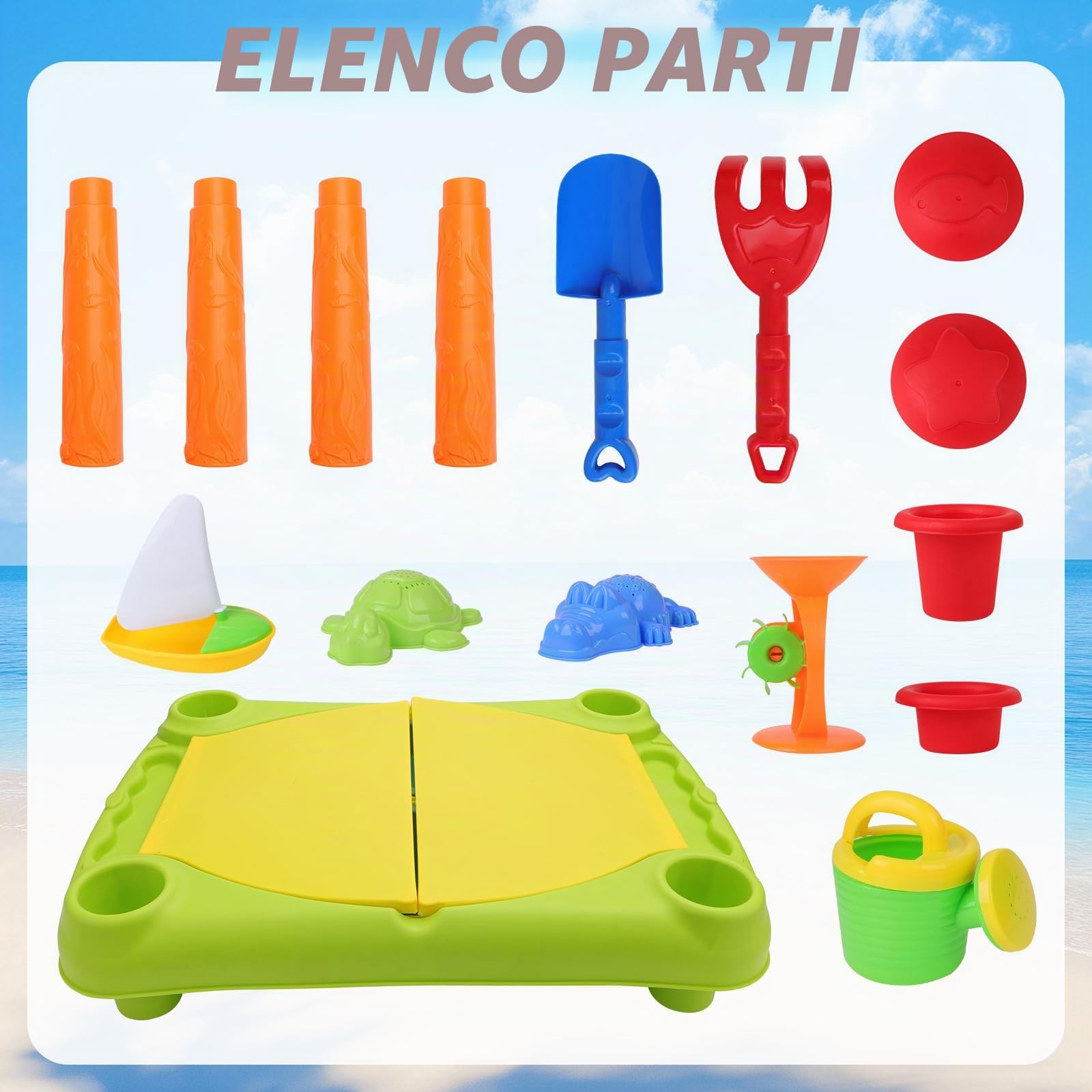 deAO Tavolo da Sabbia e Acqua per Bambini, Giochi da Sabbiera Esterno e Giardino con accessori, Sicurezza e Creatività, Ideale per Spiaggia e Cas