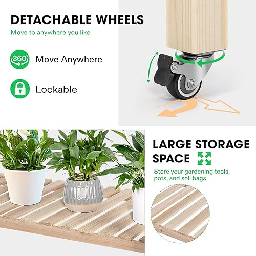 Miniatura 4 de VIVOSUN Cama elevada de madera elevada para jardín, 46 x 24 x 32 pulgadas, maceta móvil para exteriores con estante de almacenamiento y forro