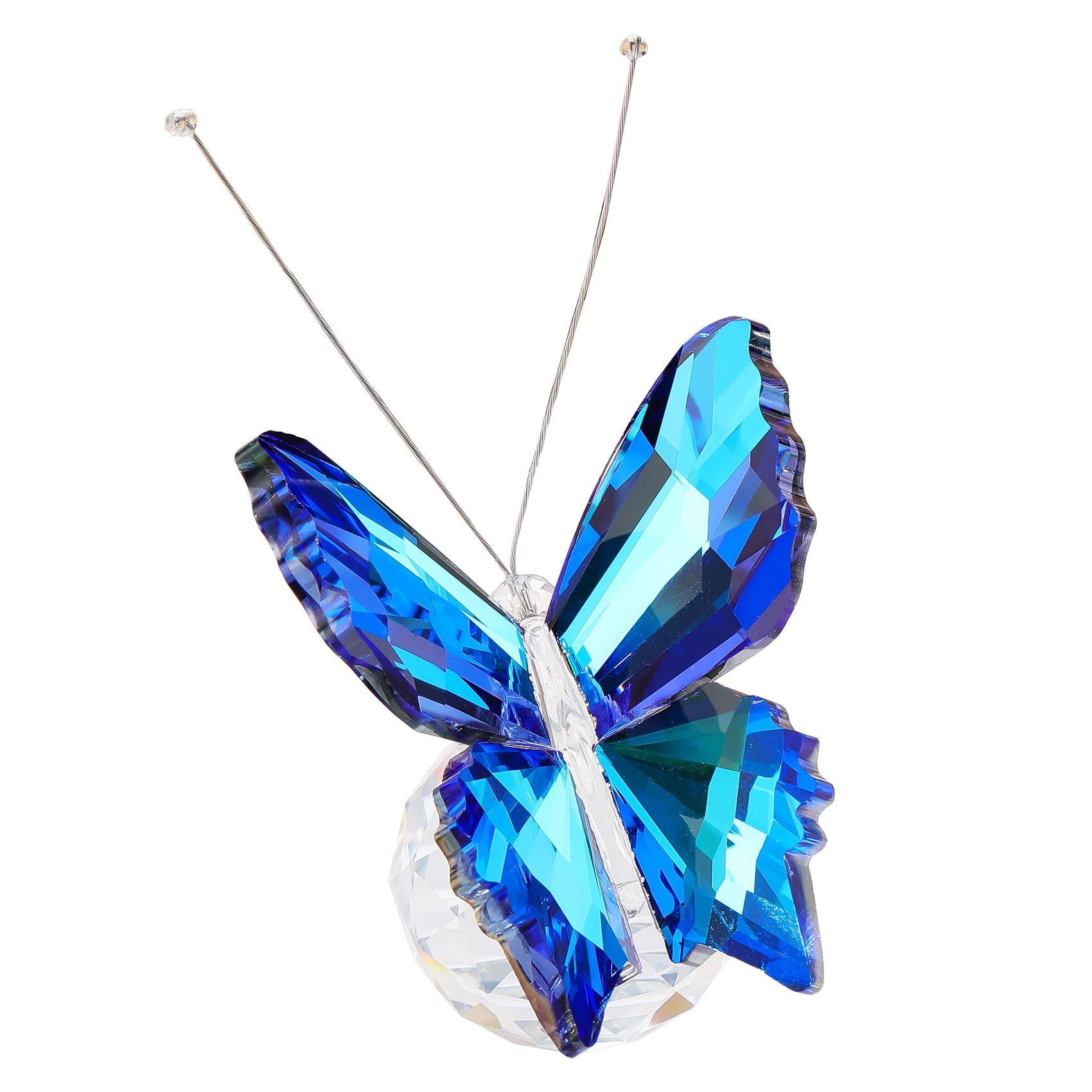 Arikyrist Blue Handmade Crystal Butterfly Figurine Ornaments, Glass Butterfly Gifts for Women Animal Collectible Statue Decor for Home Office