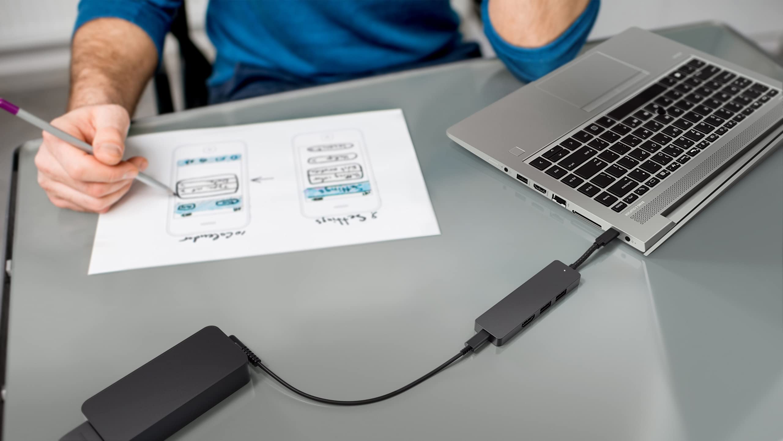 HP Envy USB-C Concentrador - (2 Puertos USB-A, 1 Puerto HDMI 2.0, Base de Goma, hasta 90 W, Windows 10, Windows 8,Windows 7, Chrome™ OS), Color Negro