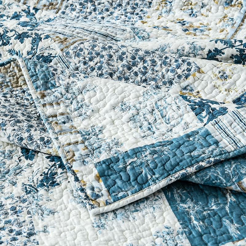 Miniatura 9 de VISIMISI Juego de colcha de algodón reversible colcha de retazos azul rústico floral tamaño queen