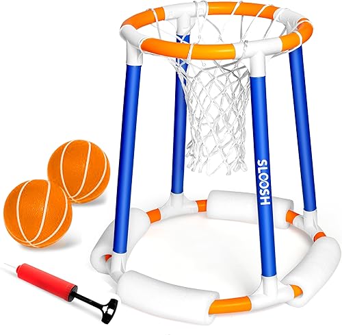 Miniatura 9 de Sloosh Juguetes de aro de baloncesto para piscina, juego flotante de baloncesto para piscina, flotadores de natación con bomba de bolas, juguete de