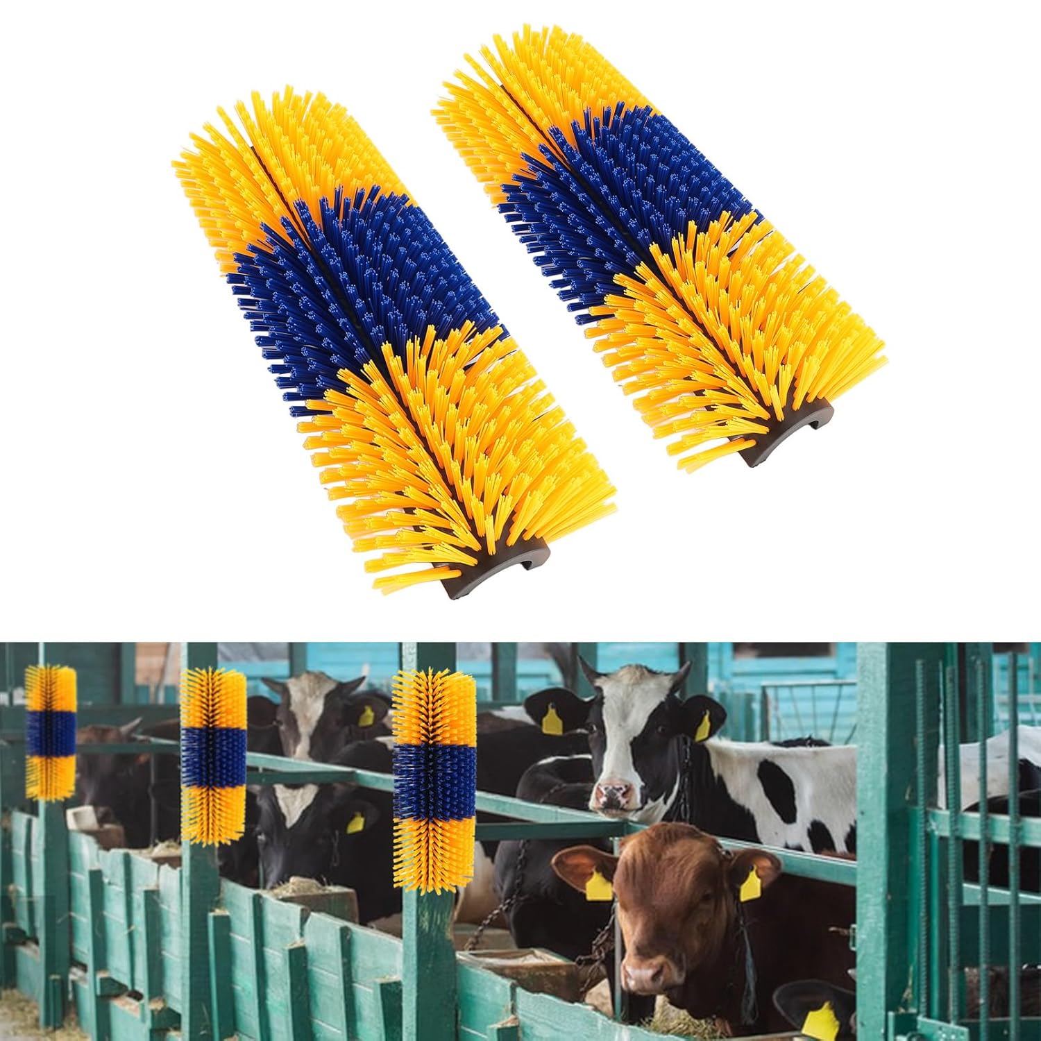 2pcs Livestock Scratching Brush, 435mm Horse Cow Scratcher, Full Massage Grooming Brush, Relieve Itching on Back of Livestock Brushes for Horse, Cow, Sheep, Pig (Yellow)