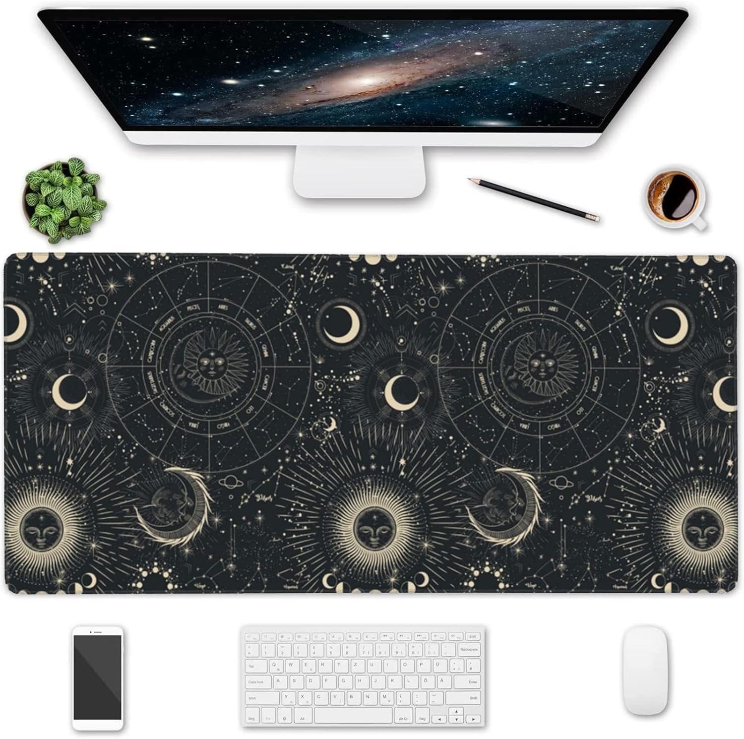 Desk Mat Sun Moon Zodiac 35.5" x 15.7" Mouse Pad Large