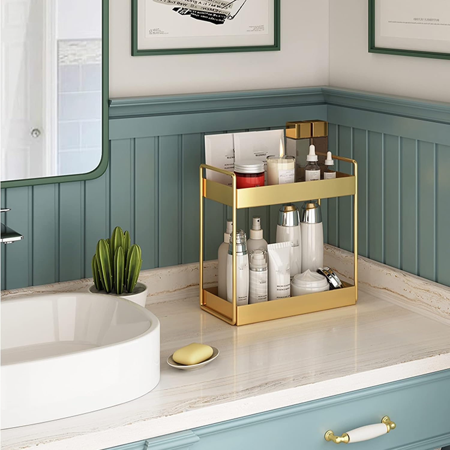 SenceWin Metal Decor Kitchen Spice Rack, Shelf For Cosmetics And Standing Rack In The Bathroom (Gold Bcountertop) (B0CRVQ3HPD) Amazon Price History, Amazon Price Tracker