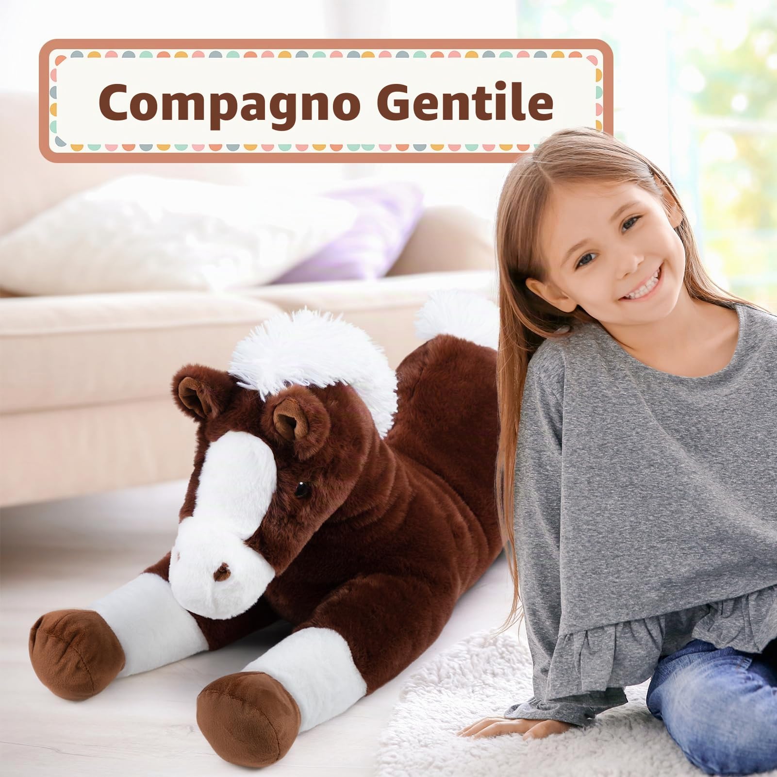 BEJOY Giocattolo in peluche, cavallo, grande pony, per bambini, fidanzata, regalo di compleanno, 80 cm