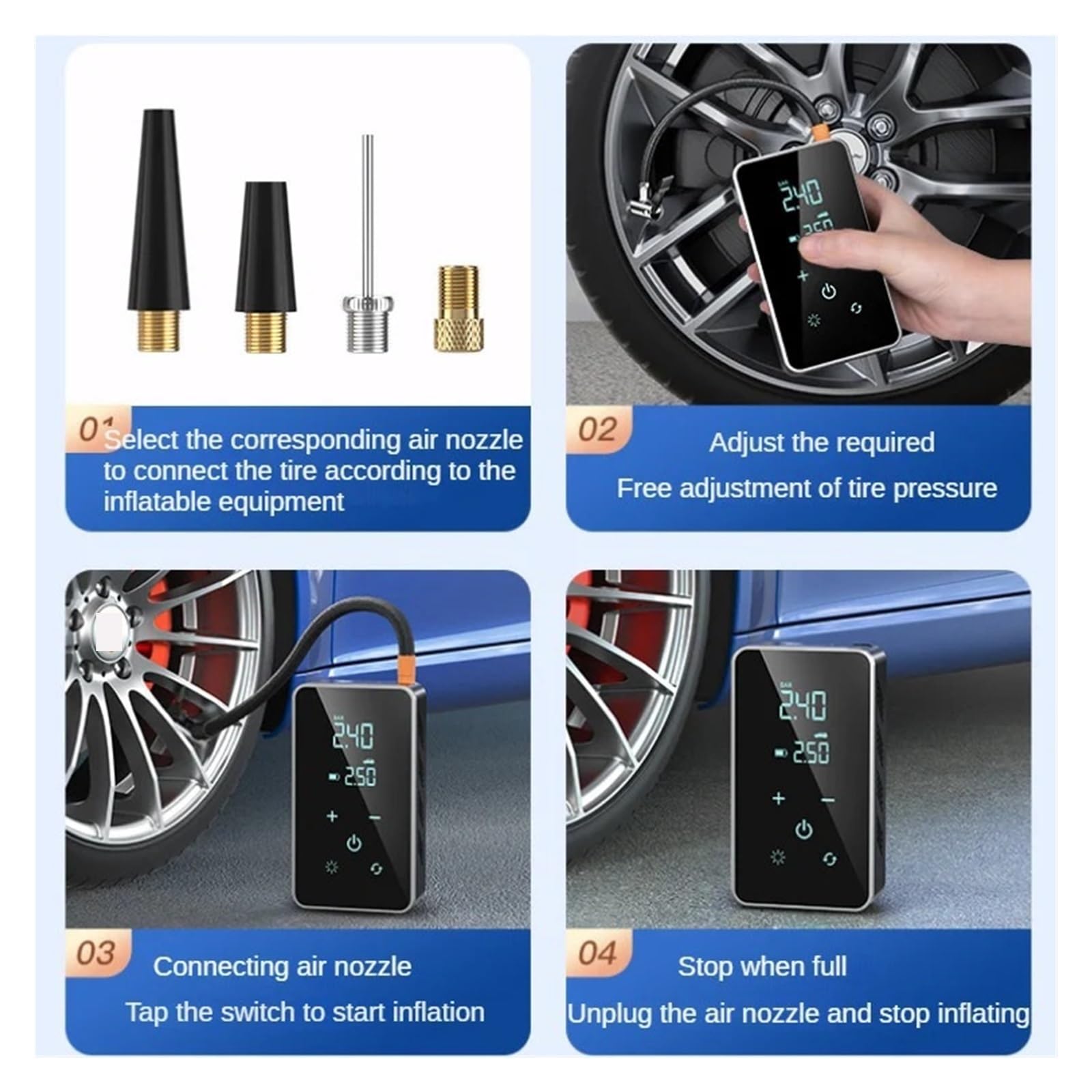 Mini Wtryskiwacz Powietrza W Oponach 150psi Przenośna Elektryczna Pompa Do Samochodu Cyfrowy Kalibrator Opon Inflator Roweru E-bike Piłka Motocyklowa Szybkie Pompowanie Wysiłku