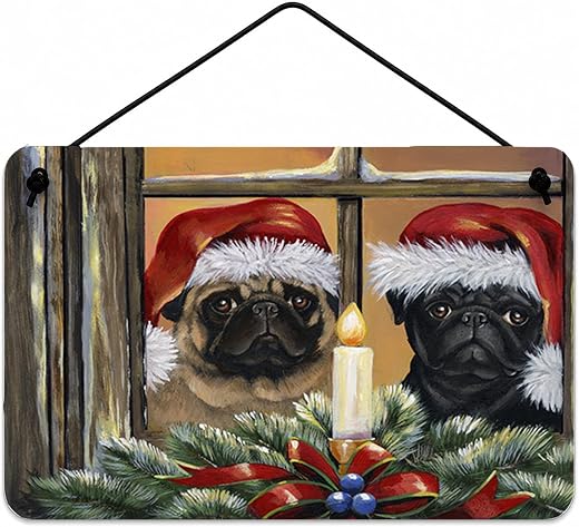 Caroline's Treasures PPP3268DS812 Pug Christmas Anticipation Wall or Door Hanging Prints Aluminum Metal Sign Kitchen Wall Bar Bathroom Plaque Home Decor, 8x12, Multicolor