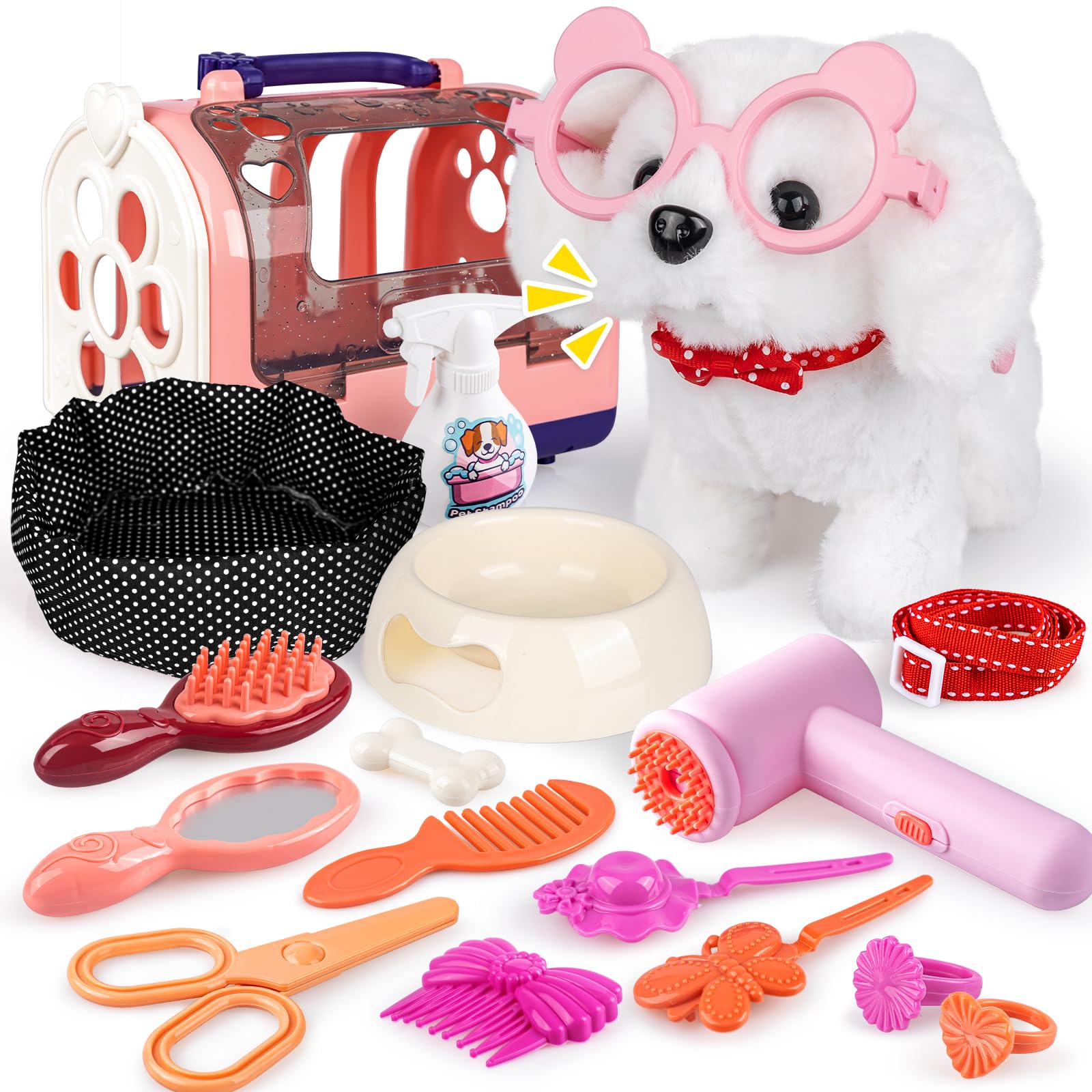 Eleanore's Diary Peluche Electrónico, Perro Juguete Que Anda y Ladra, Juguete de Perros Que Camina, Ladra, Mueve la Cola, Juego de rol de Mascotas, Educativos Regalos para Niñas Niños 3 4 5 Años