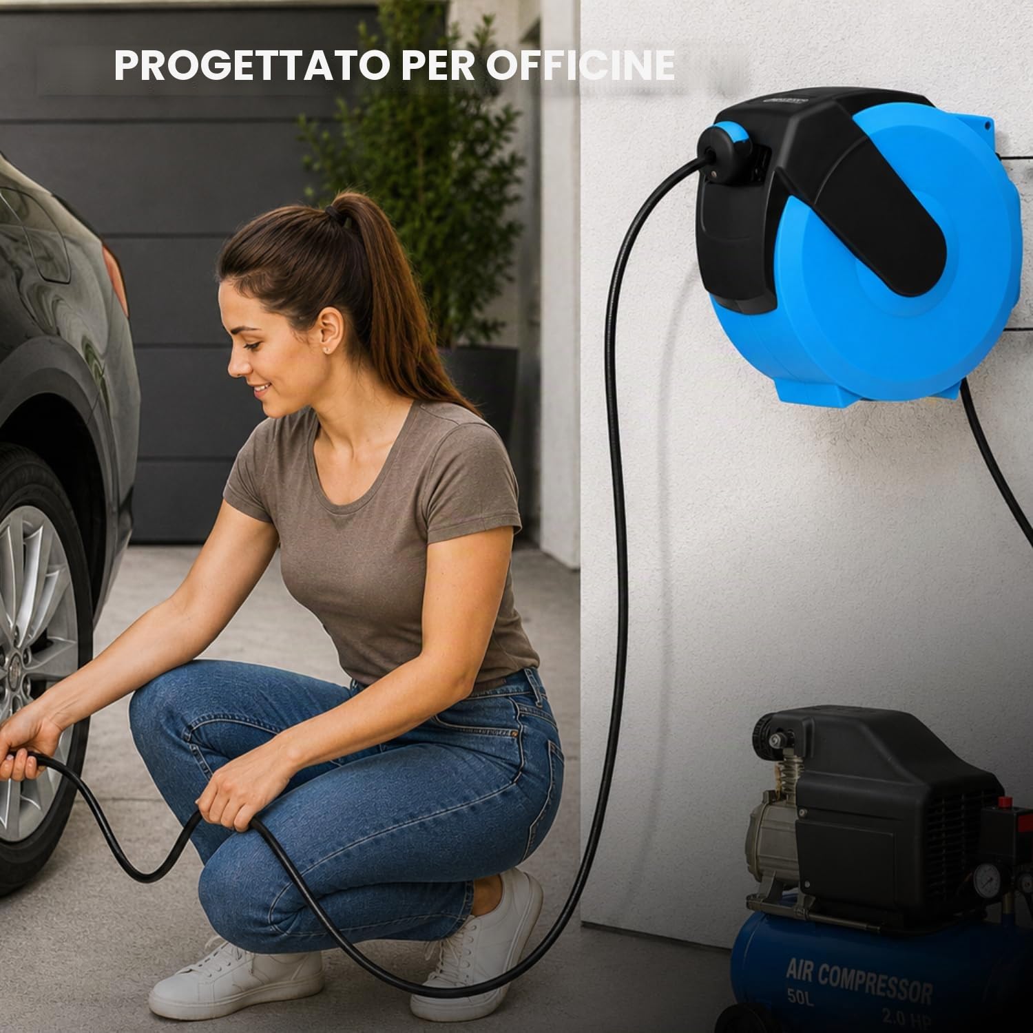 Monzana Avvolgitubo ad Aria Compressa Tubo 20m Attacco 1/4"