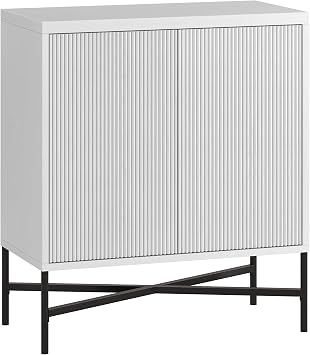 Henn&Hart 28" Fluted Accent Cabinet, Ribbed Modern Sideboard Buffet Cabinet with 2 Doors and an Adjustable Shelf for Living Room, Dining Room, Bedroom or Entryway, Cloud White