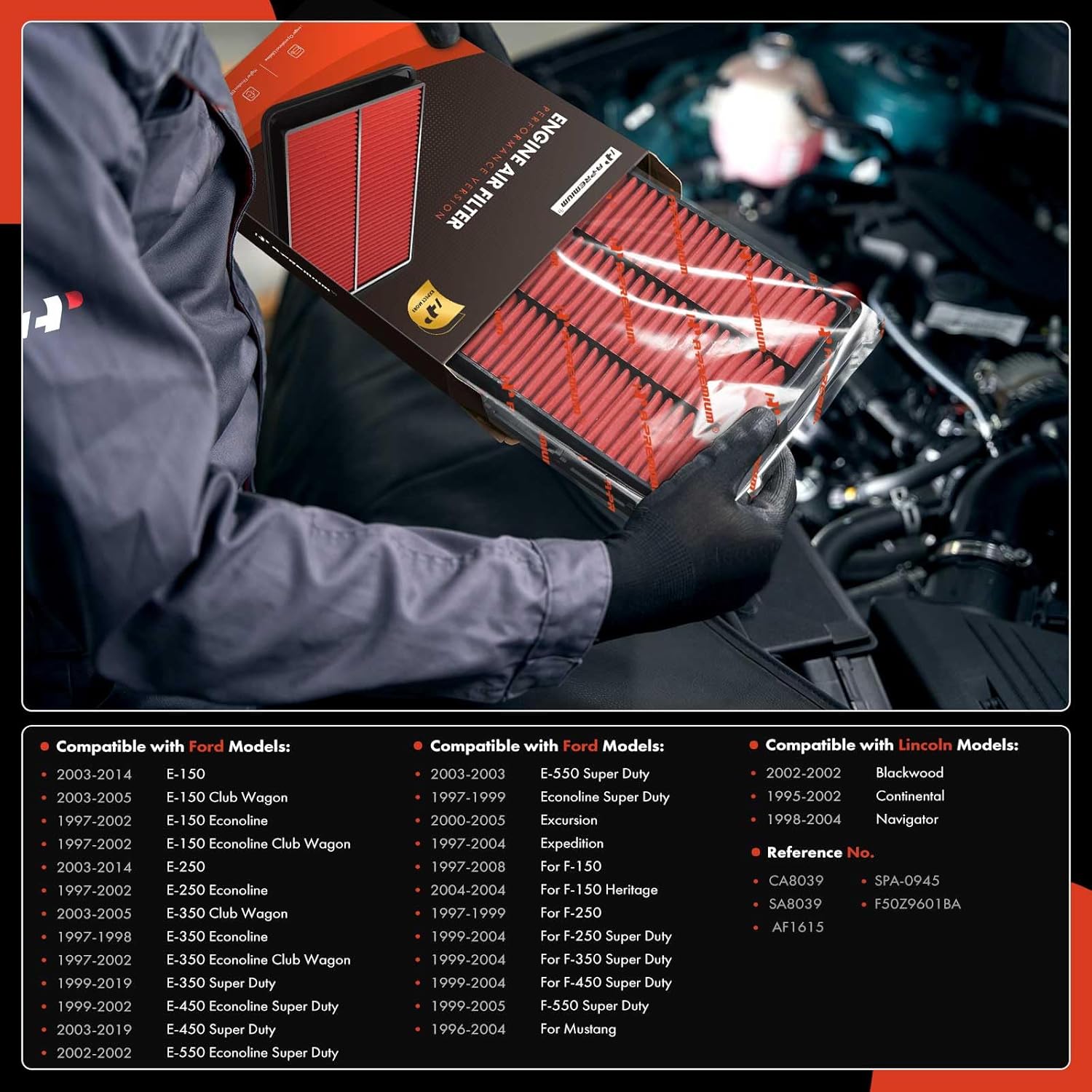 A-Premium 2-PC Pre-oiled Engine Air Filter Compatible with Ford F-150, F-250, F-150 Heritage, F-250 F-350 F-450 Super Duty, Mustang, Expedition & Lincoln Navigator, Continental