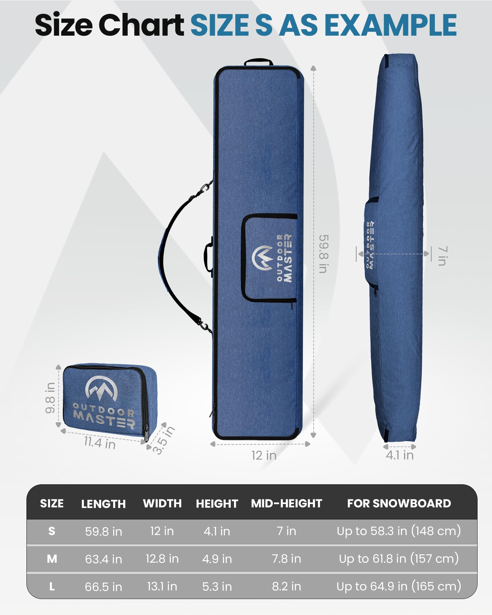 OutdoorMaster Borsa da snowboard – 900D resistente all'acqua Snowboard borsa da viaggio con tracolla, design pieghevole