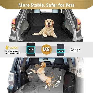 F-color SUV Cargo Liner for Dogs, Heavy Duty Water Resistant Pet Cargo Cover Dog Seat Cover Mat for Mid-Size SUVs Sedans Vans with Bumper Flap Protector, Non-Slip, Standard Size Universal Fit, Black