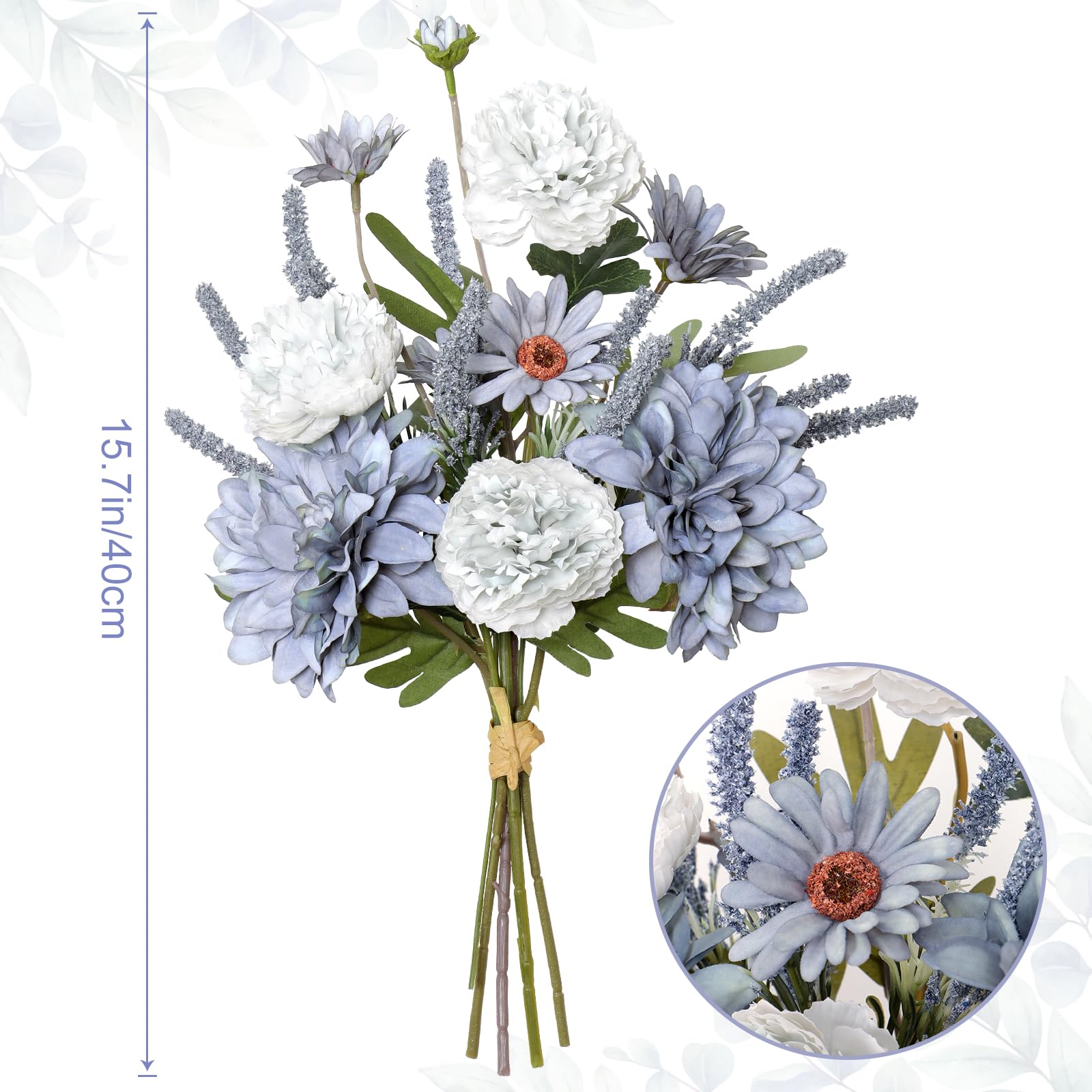 Bouquet Fleurs Artificielles DEMIUKO - Dahlia Bleu Soie 40cm - Décoration Mariage Maison