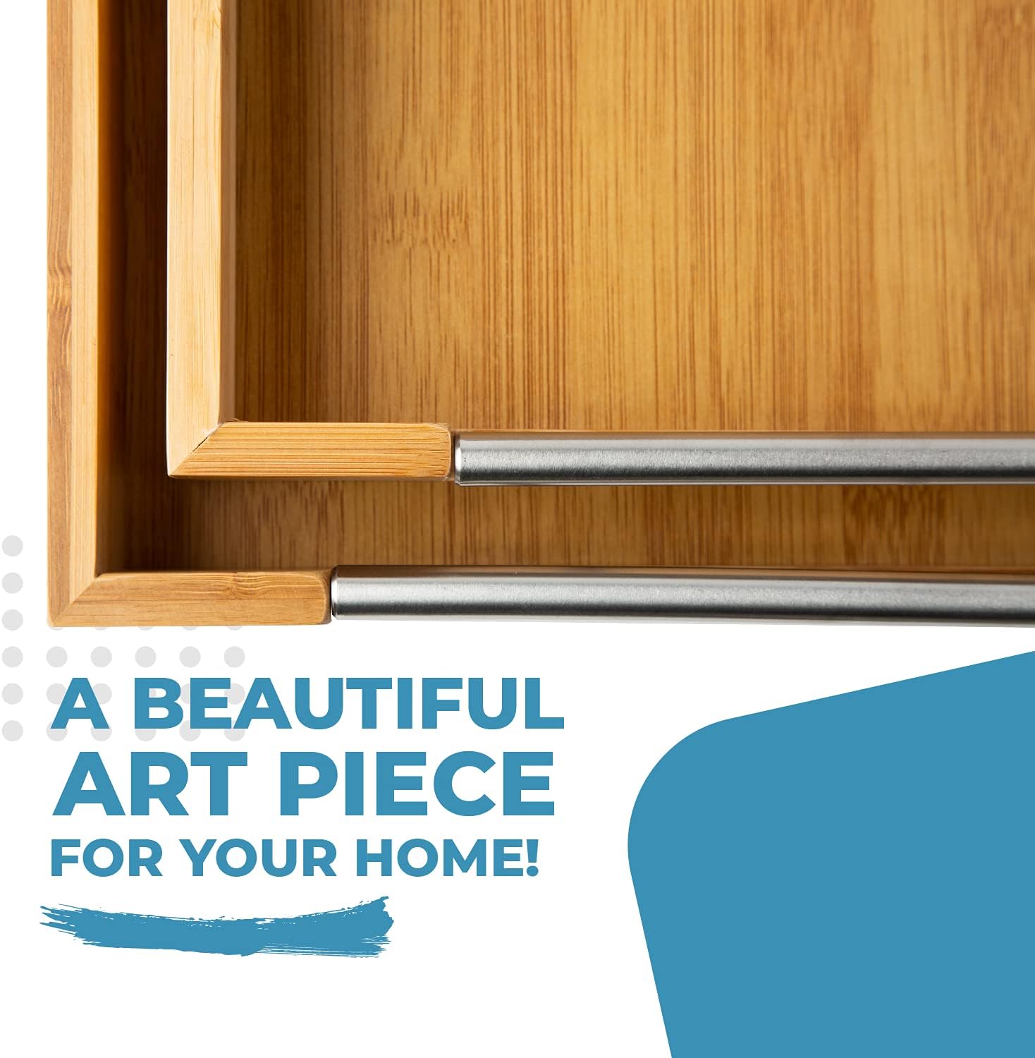 Modern Bamboo Serving Trays with Metal Handles – Set of 2 Bamboo Trays That Nests – Large and Small Trays Set for Food, Ottoman Décor & More – Bamboo Trays for Breakfast - Natural Color : Home & Kitchen