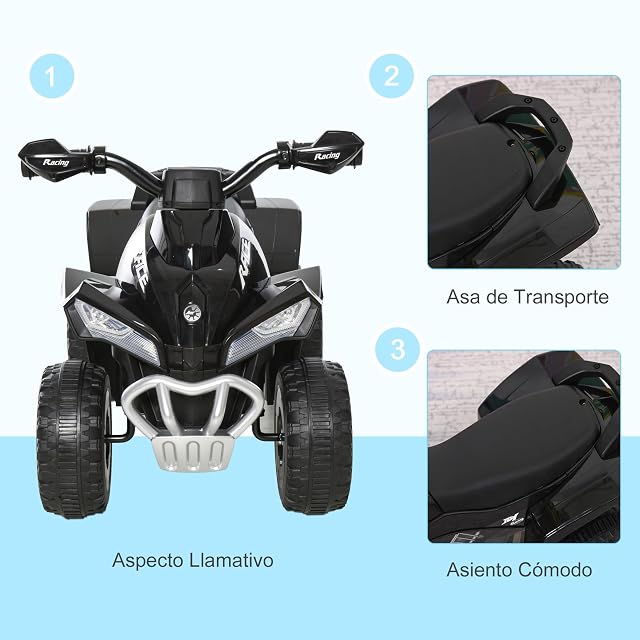 Foto 6 de 8 de HOMCOM Quad Correpasillos para Niños ATV 18-36 Meses Luces y Música Negro