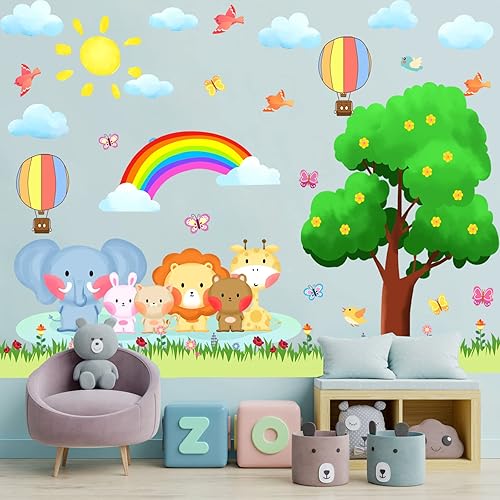 Miniatura 8 de Calcomanías de pared para bebé, calcomanías de pared para guardería, globo de dibujos animados, calcomanías de pared de animales, calcomanías