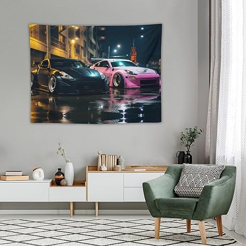 Miniatura 4 de FeoYoed Jdm - Tapiz japonés para automóvil, 350z, color negro y rosa, para estacionar, estación lluviosa, calle, pared, arte de pared para