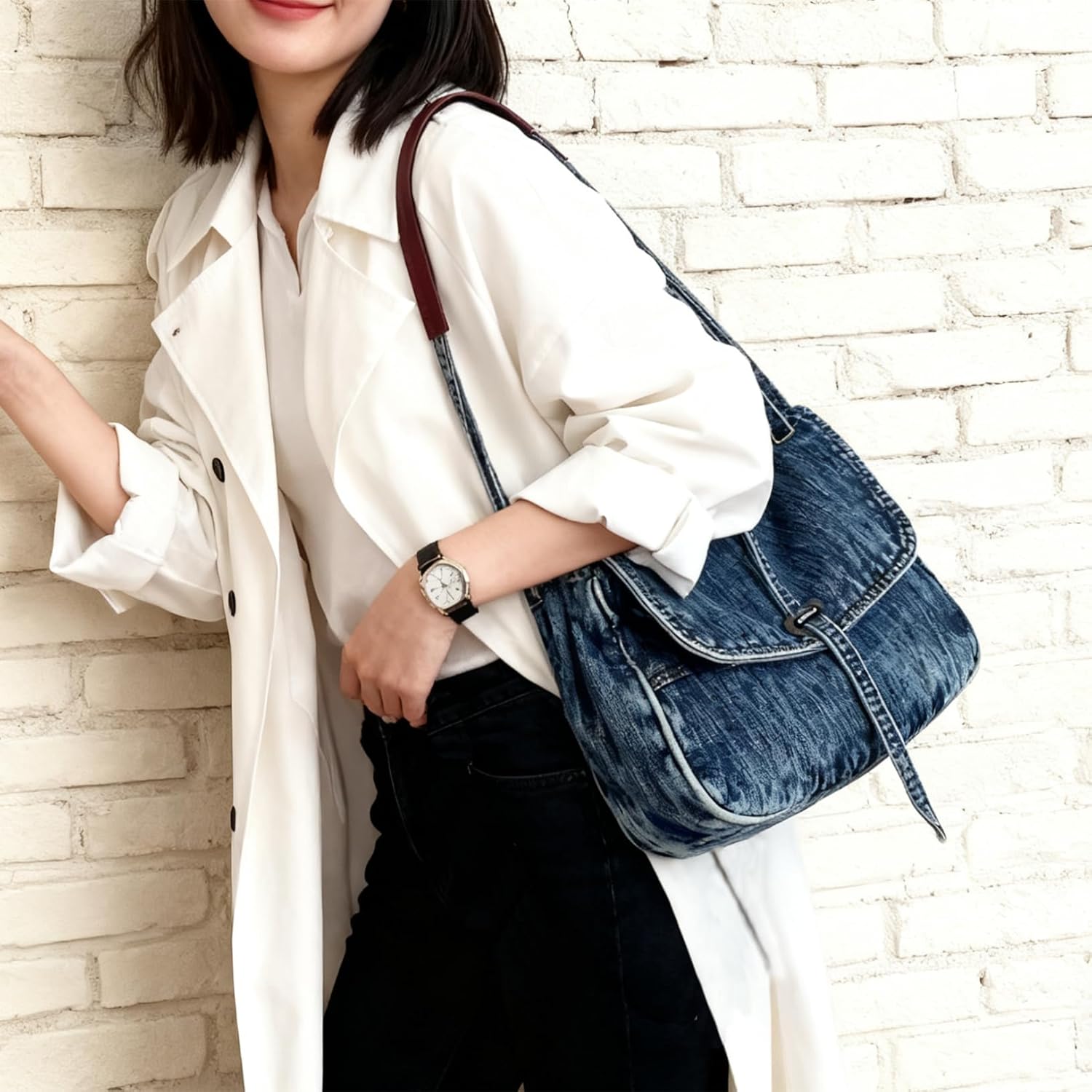 Denim Tote Bag Casual Retro Aesthetic 2026 Crossbody Jean Purses Handbag Shoulder Bag Blue Canvas Messenger Bag for Women - Image 2