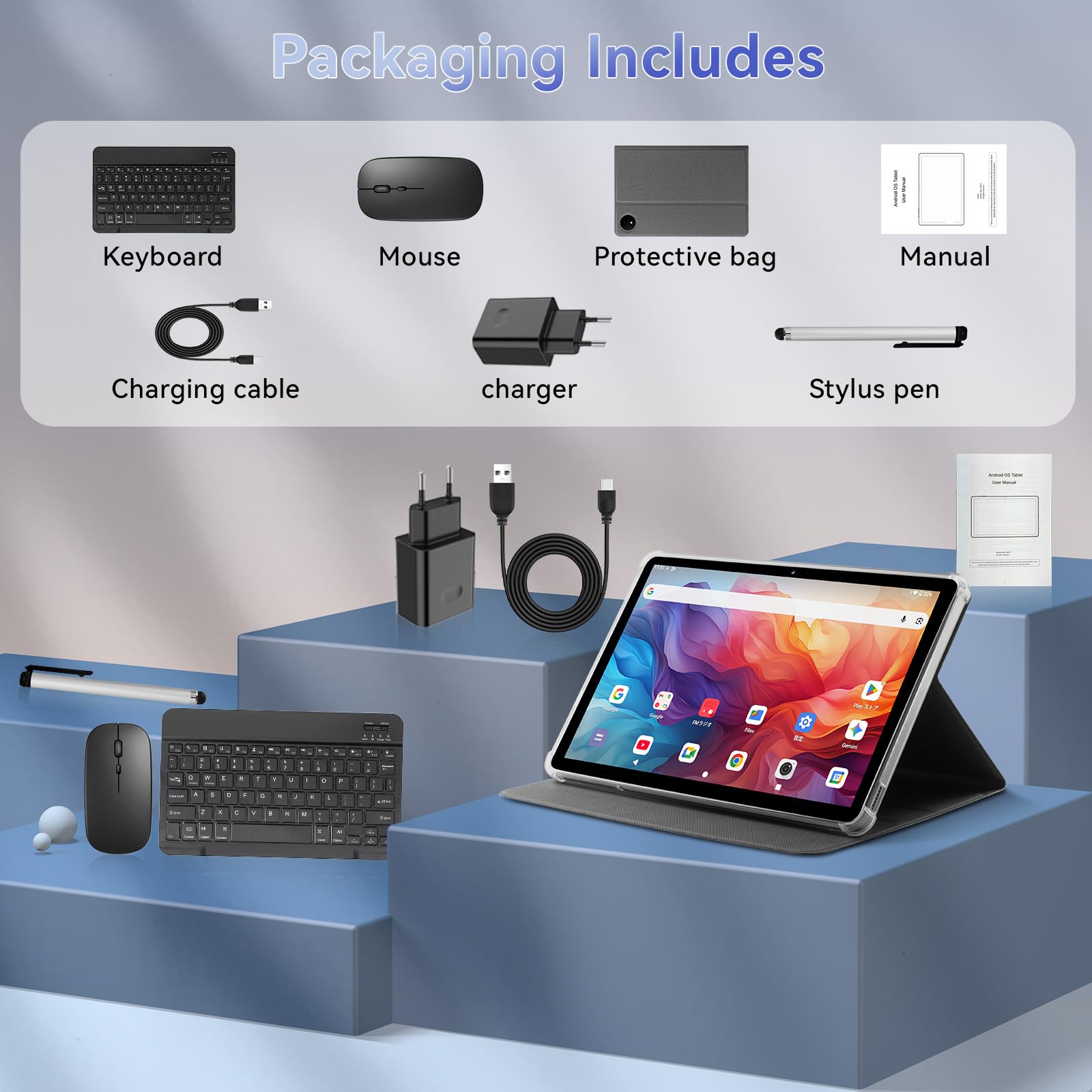 Tablet 11 Pulgadas, Tableta Android 16 con Teclado, Octa-Core T615 , 32GB RAM + 128GB ROM+ 1TB TF, Pantalla HD IPS 1920x1200, Cámara Dual 8MP + 16MP, 8000 mAh, Gemini AI, Widevine L1, GPS, BT 5.0