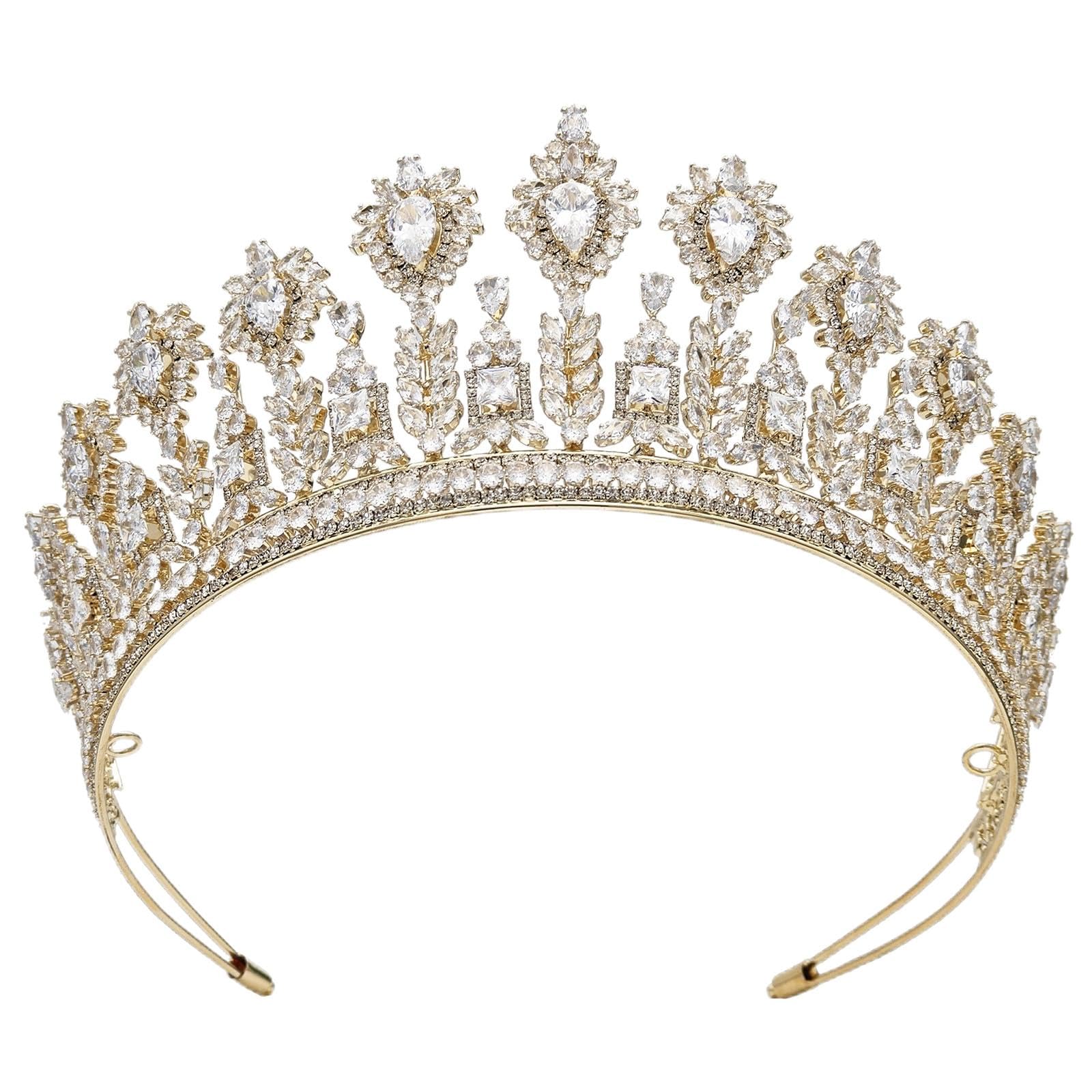 Tiaras y coronas de boda de lujo con circonita cúbica 5A para mujer, hechas a mano, diadema grande para novia, graduación, cumpleaños, reina, accesorios para el cabello, diadema de circonita