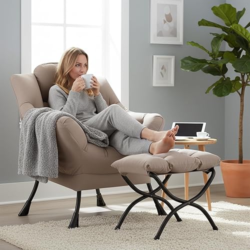 Miniatura 196 de Welnow Silla Lazy con otomana, moderna silla de descanso con reposabrazos y un bolsillo lateral, sillón para sofá de ocio, sillón de lectura