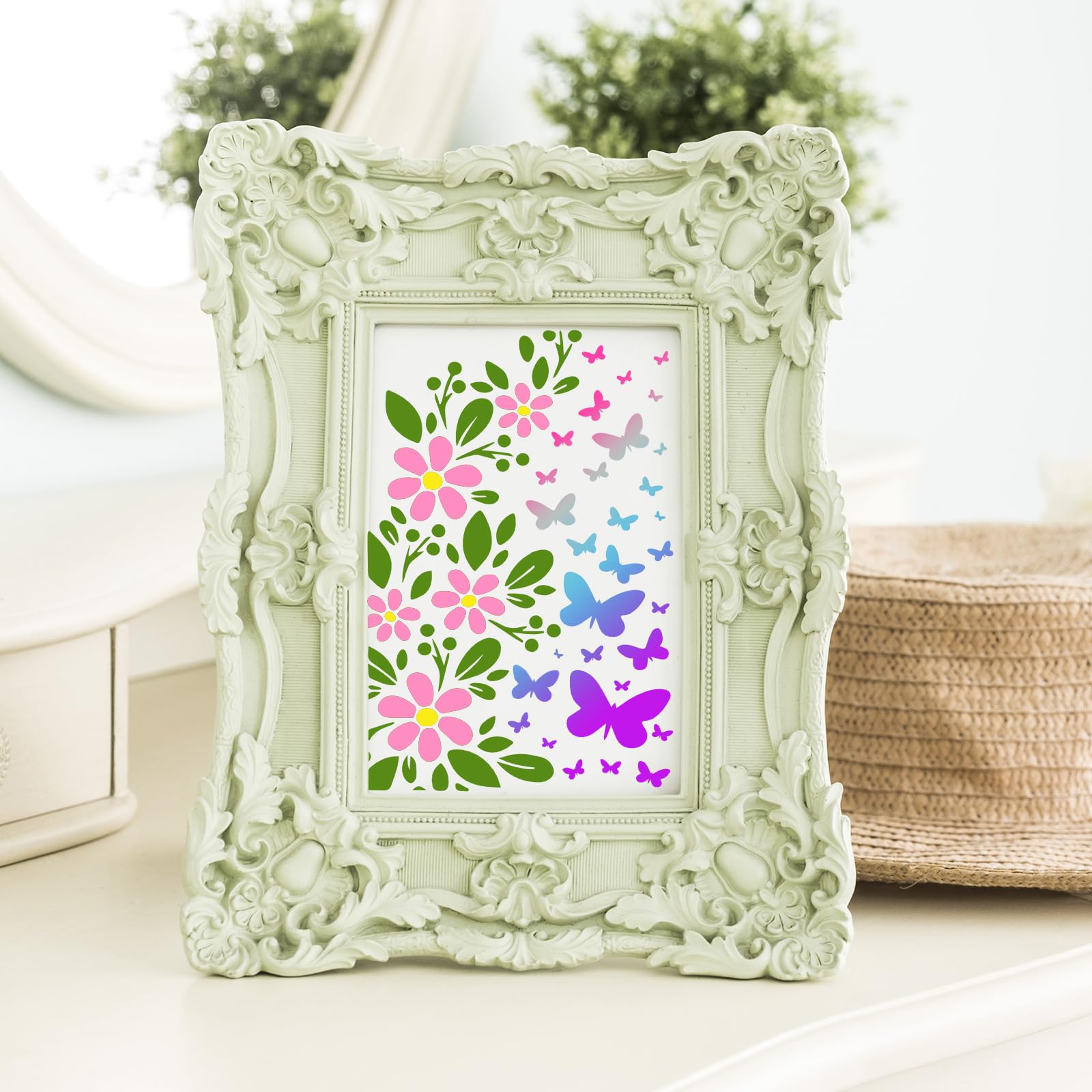 MWOOT 8 Pezzi Stencil per Pittura Riutilizzabili, Stencil Modelli di Pittura Texture Note Musicali Rami Fiore in Plastica per Mobili Muro Legno Design Scrapbooking DIY 30 x15 cm
