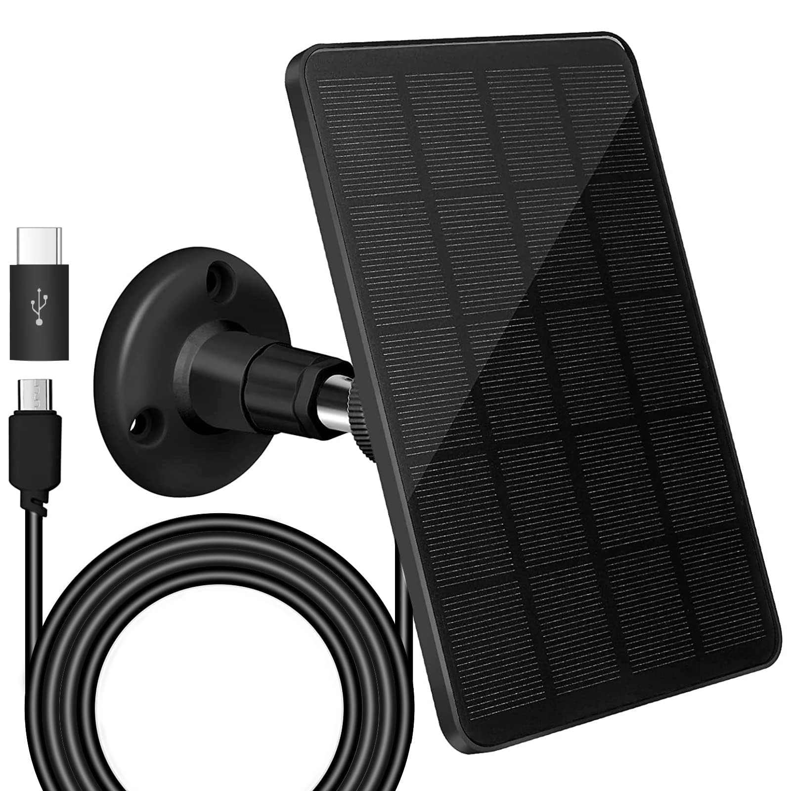Solar Panel Charger for Outdoor Wireless Security Camera with 360°Adjustable Mount, 5V 4W Waterproof Continuous Solar Power for Camera with 10ft Micro USB & Type-C Port Charging Cable Black