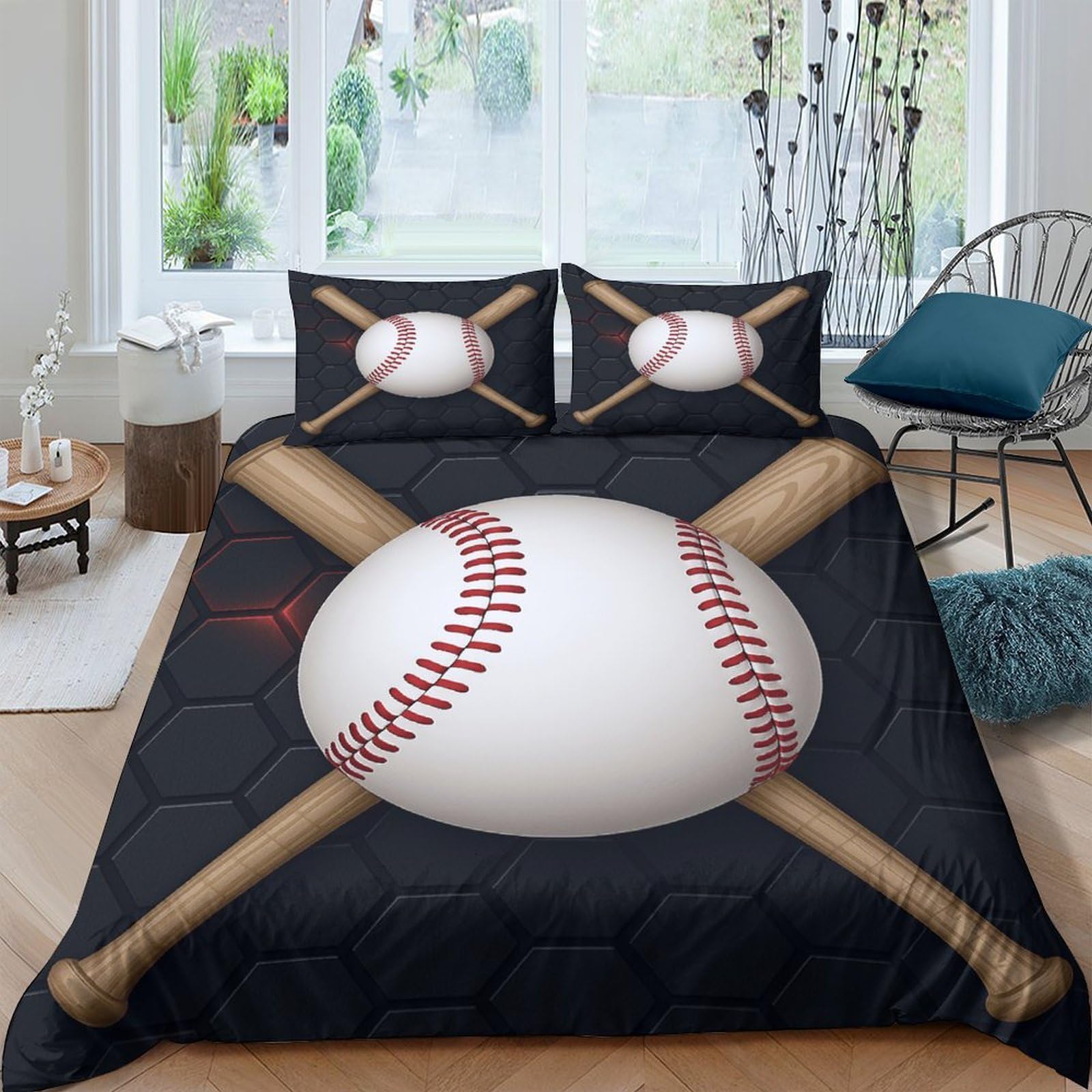 Ctjqhvkz Style-6 3D Printed Baseball Bat Fitted Sheet Microfiber Soft Black Sports Ball Bed Cover For Bedroom Dorm Mattress Protection Decor Single（135X200cm）