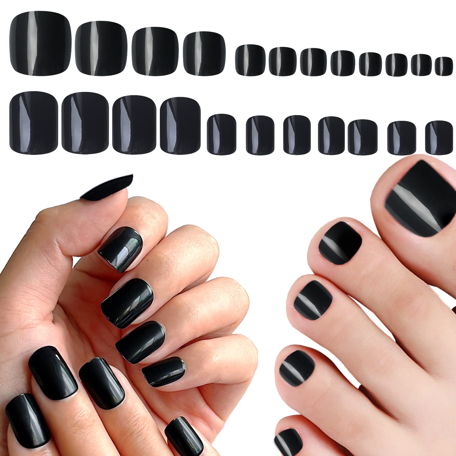 360Pcs Short Press on Nails Full Cover Fake Toenails Glossy Acrylic Artificial False Nail Toenail Tips with 10 Sheets Adhsesive Glue Tabs