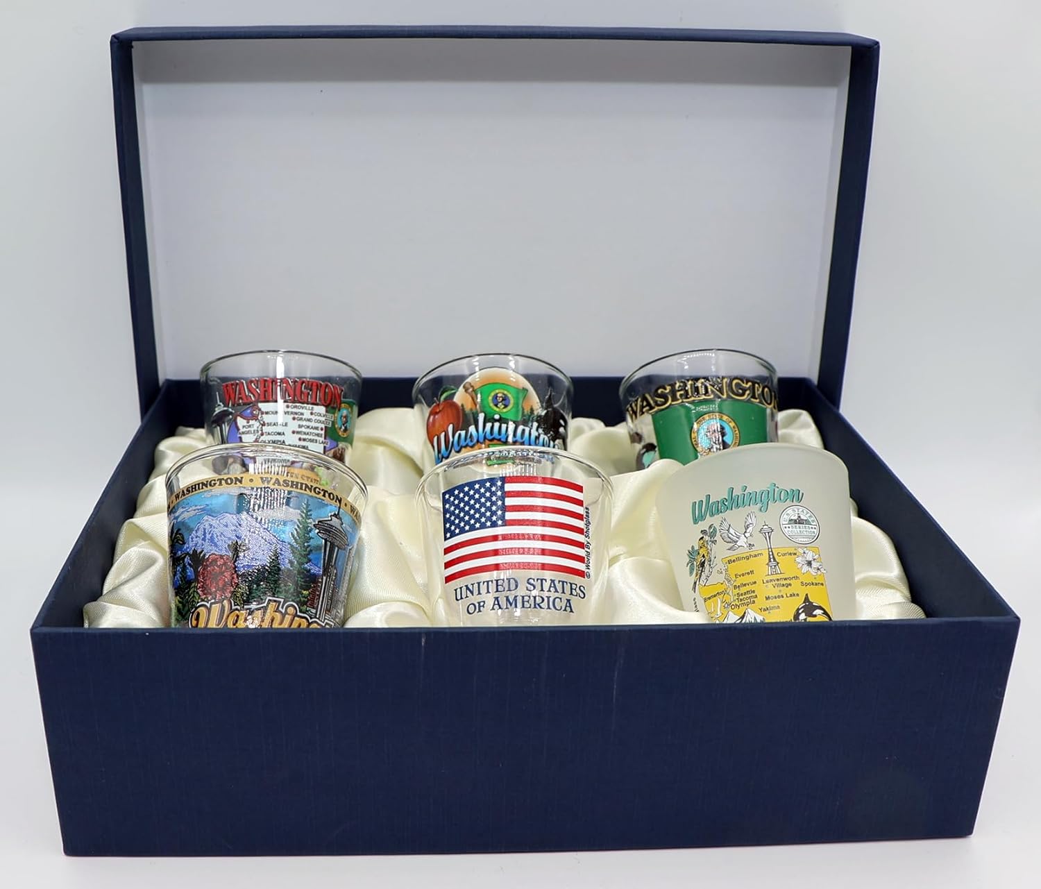 World By Shotglass Washington United States USA Souvenir Boxed Shot Glass Set (Set of 6)