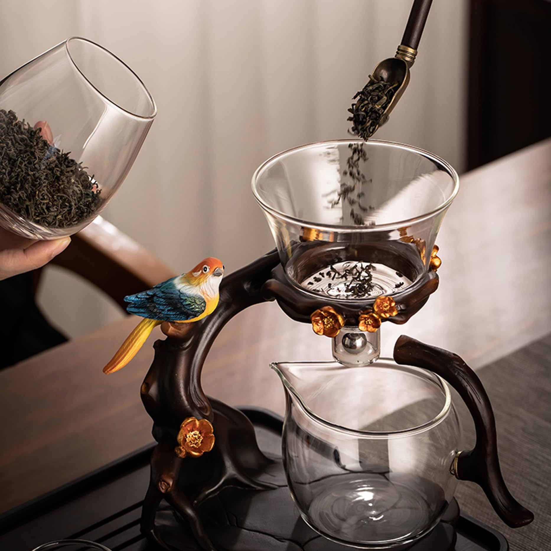 Teiera magnetica, set di tè semi -automatico, teiera magnetica in vetro borosilicato alto con infusore, 300 ml+460 ml di teiera magica, 7.8x4.9x10.4 set da tè Kung Fu per l'ufficio di casa, teapot ma