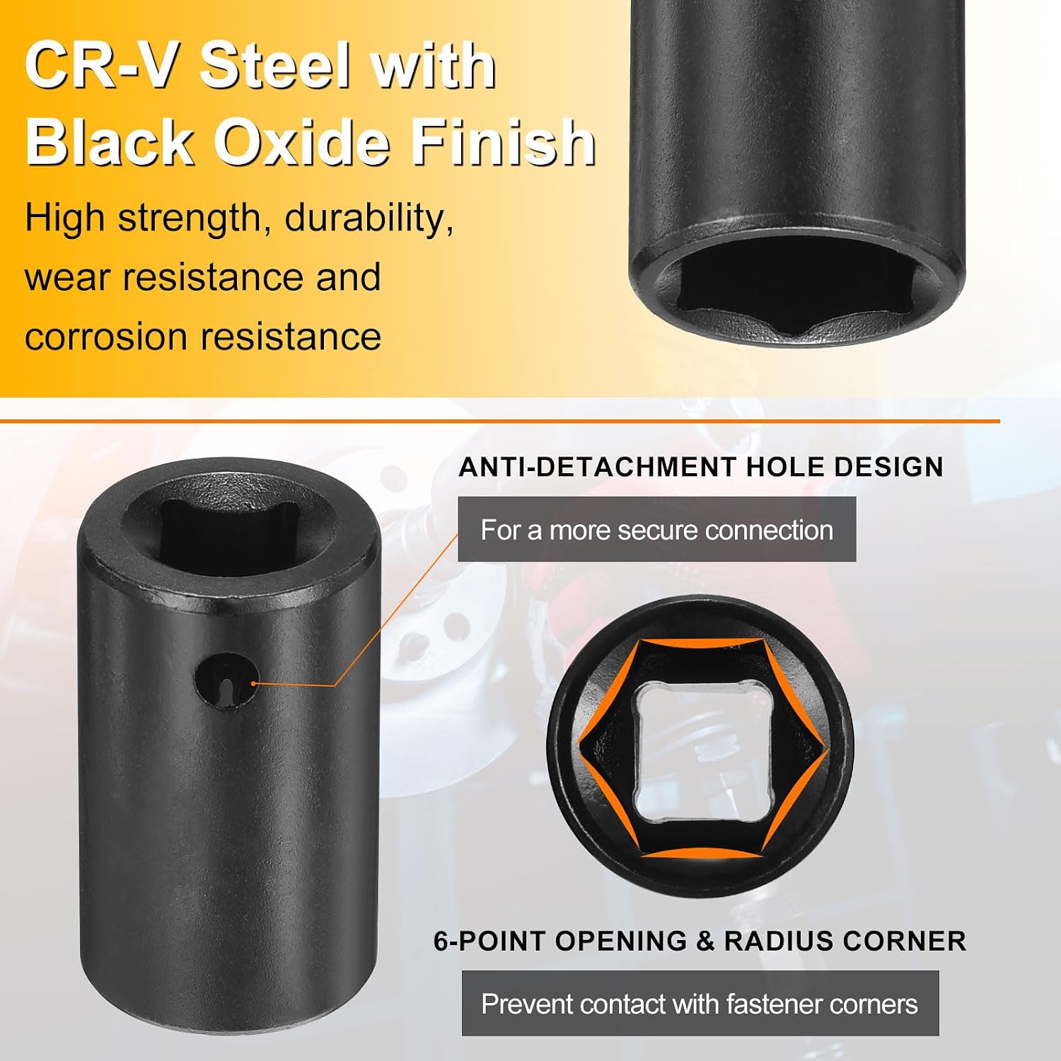 HARFINGTON Deep 6-Point Impact Socket 1/4" Drive 8mm Socket 50mm(2") image 4