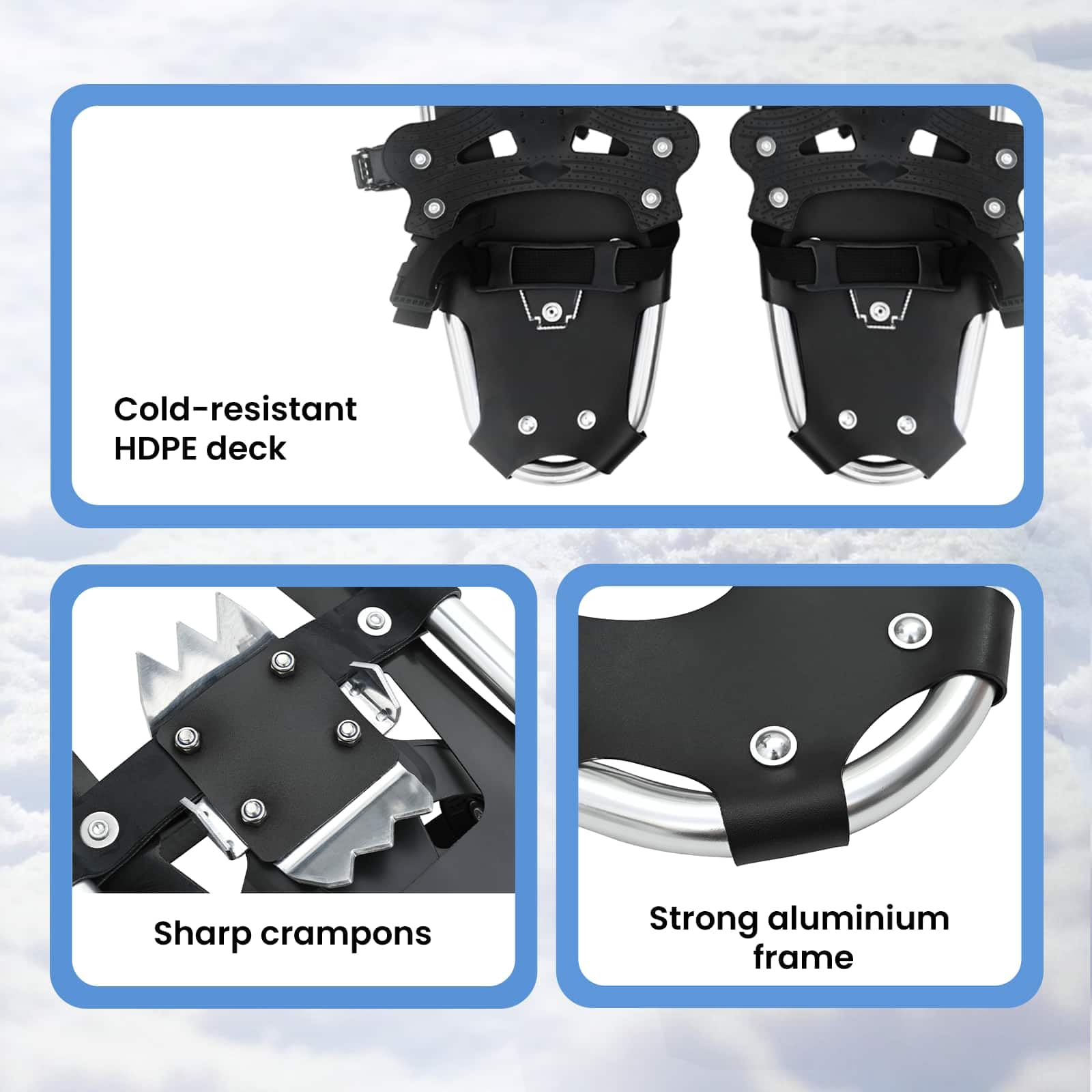 vidaXL Racchette da Neve 3 in 1 con bastoni da Trekking Argento e Nero, Ciaspole in Alluminio per Il Giardino, Attrezzatura Outdoor Regolabile, Accessori Moderni per Camminare sulla Neve